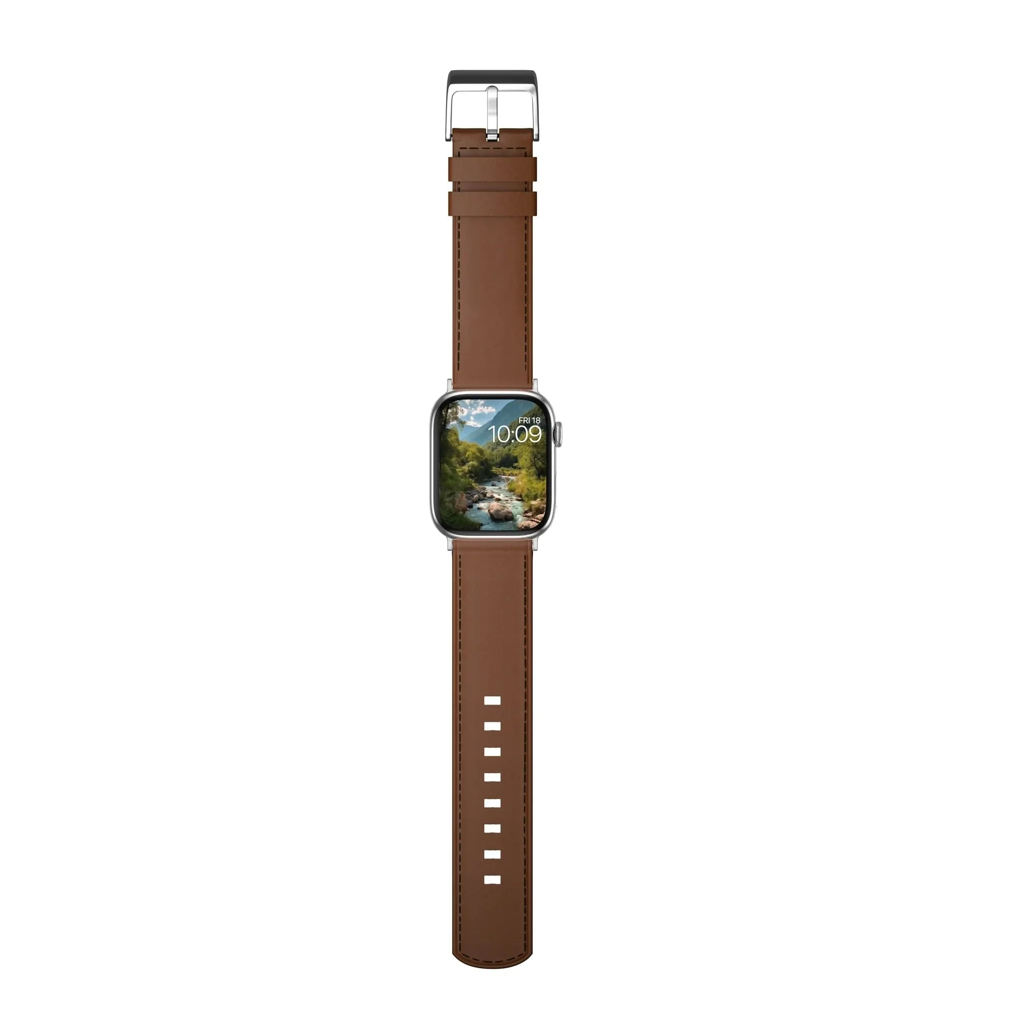 MobyFox Leather Watch Band, Premium Brown Genuine Leather, Compatible with Apple Watch Series 1-10 and Most 22mm Smartwatches, Stainless Steel Lugs, Pin-and-Tuck Buckle - Image 5