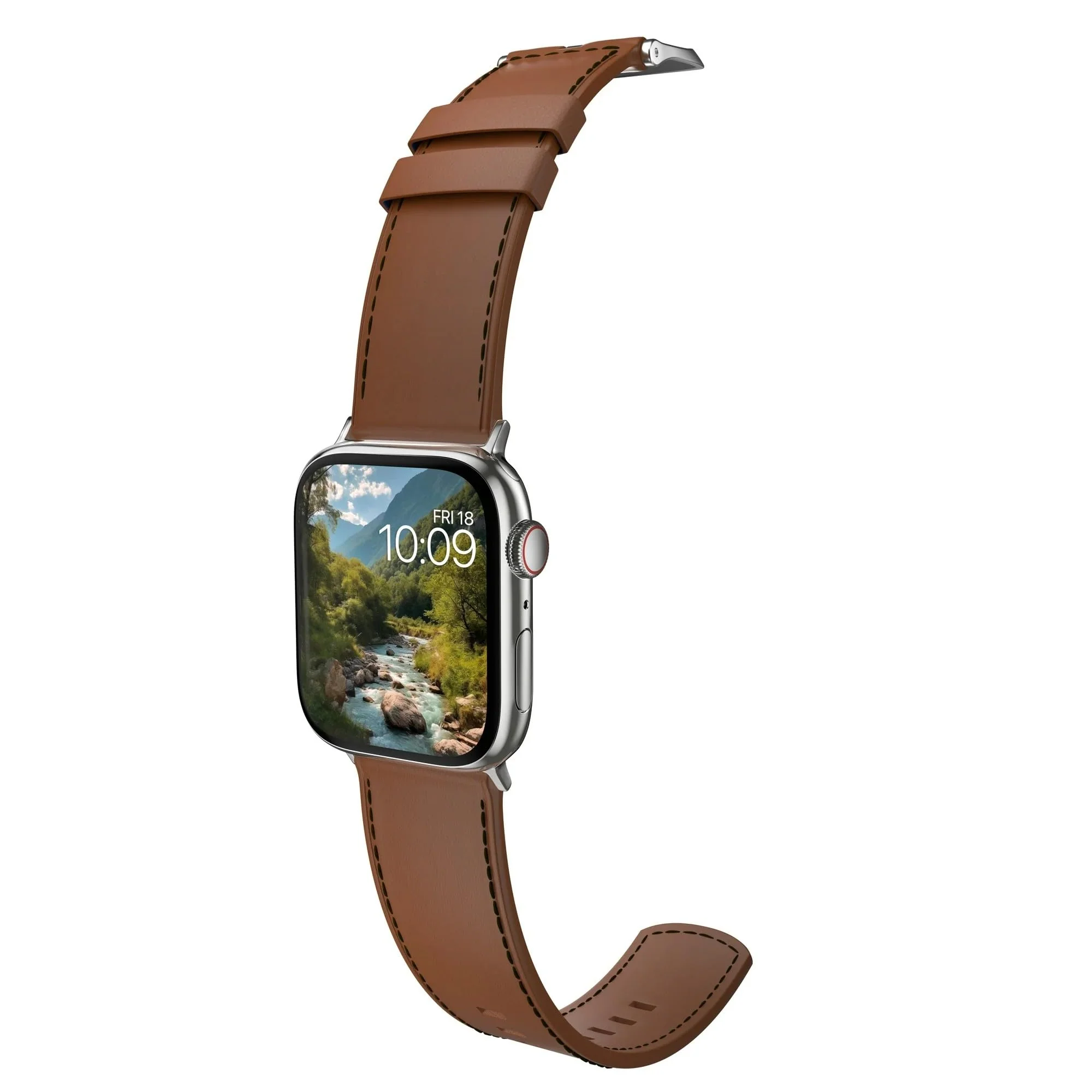 MobyFox Leather Watch Band, Premium Brown Genuine Leather, Compatible with Apple Watch Series 1-10 and Most 22mm Smartwatches, Stainless Steel Lugs, Pin-and-Tuck Buckle - Image 6