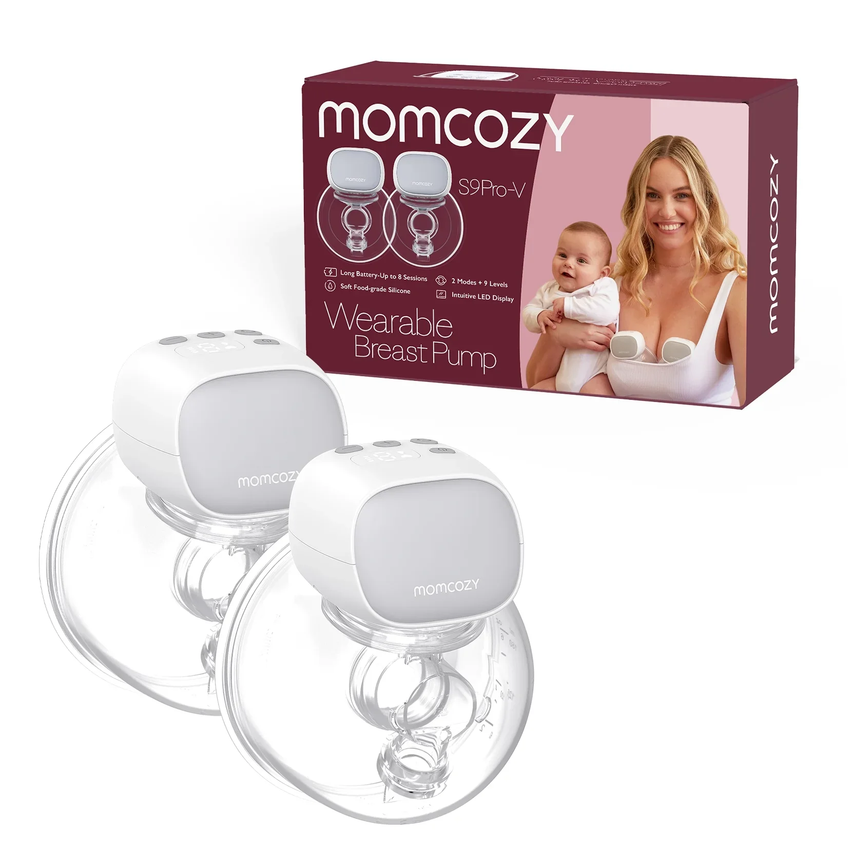 Momcozy S9 Pro-V Hands Free Electronic Wearable Breast Pump, 2Pack, Gray. - Image 2