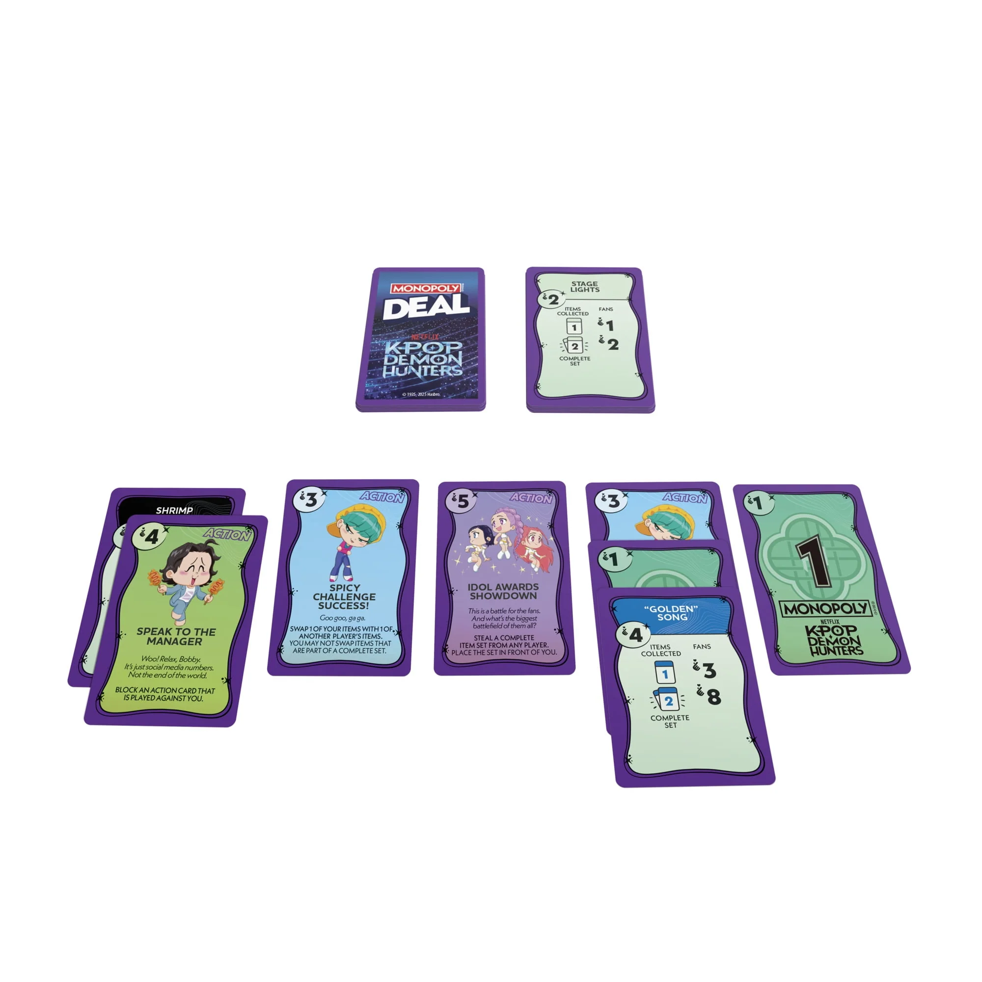 Monopoly Deal KPop Demon Hunters Card Game, Fast-Paced Family Game, Multi-Color, 110 Cards, Ages 8+ - Image 3