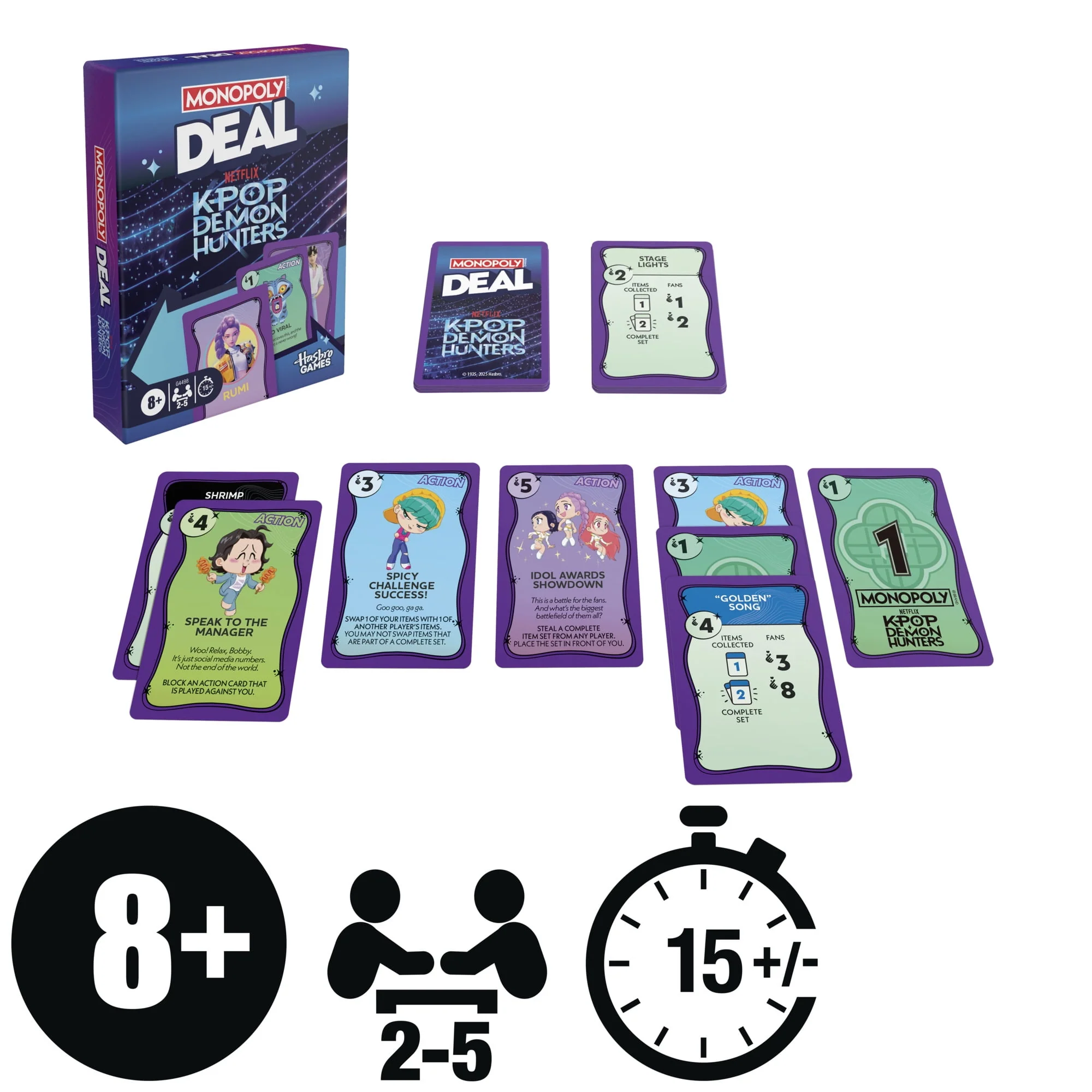Monopoly Deal KPop Demon Hunters Card Game, Fast-Paced Family Game, Multi-Color, 110 Cards, Ages 8+ - Image 4