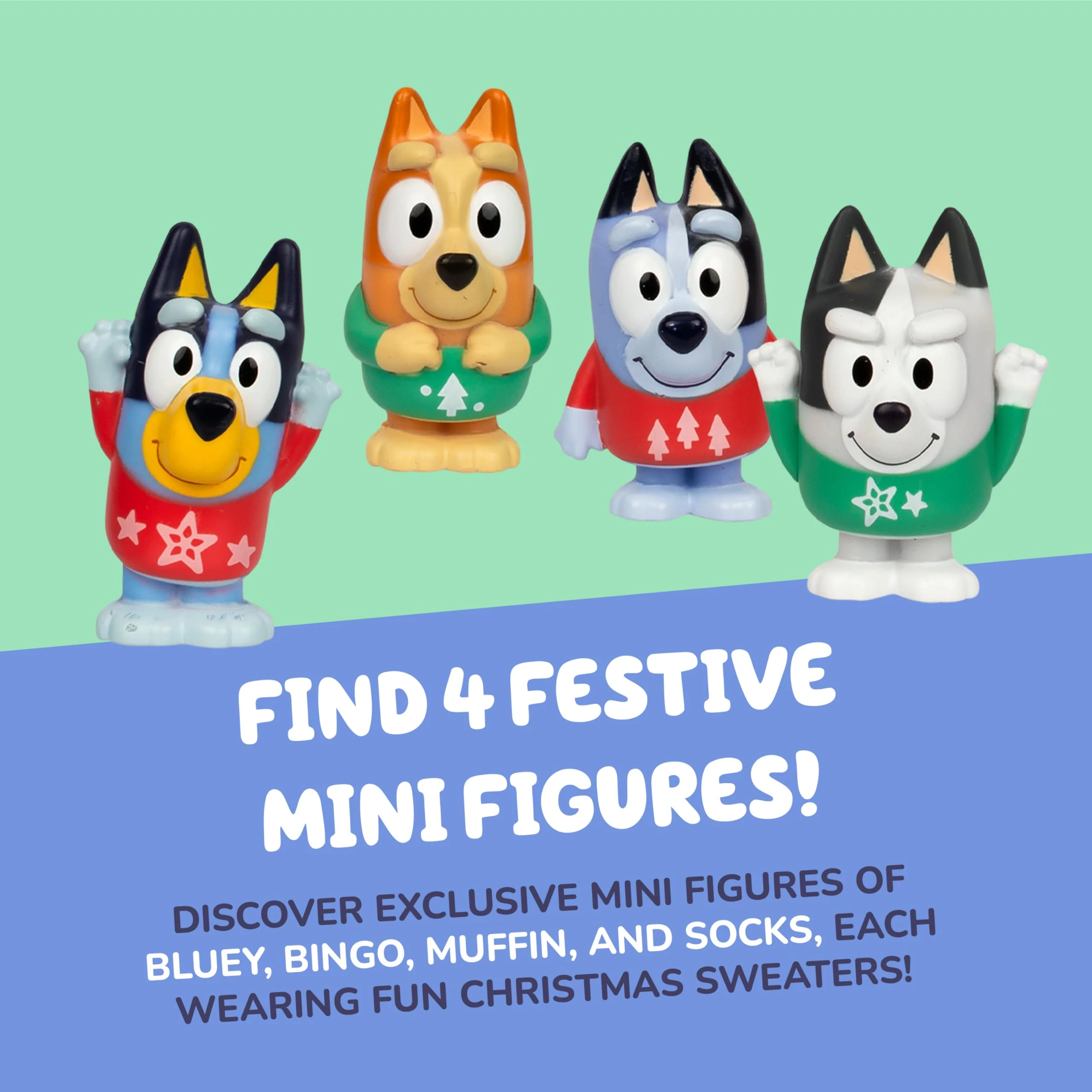 Moose Toys Bluey Mini Figures Christmas Advent Calendar, 24-Day Countdown with 4 Festive Mini Figures, 12 Accessories, Stickers, and Paper Standees - Image 4