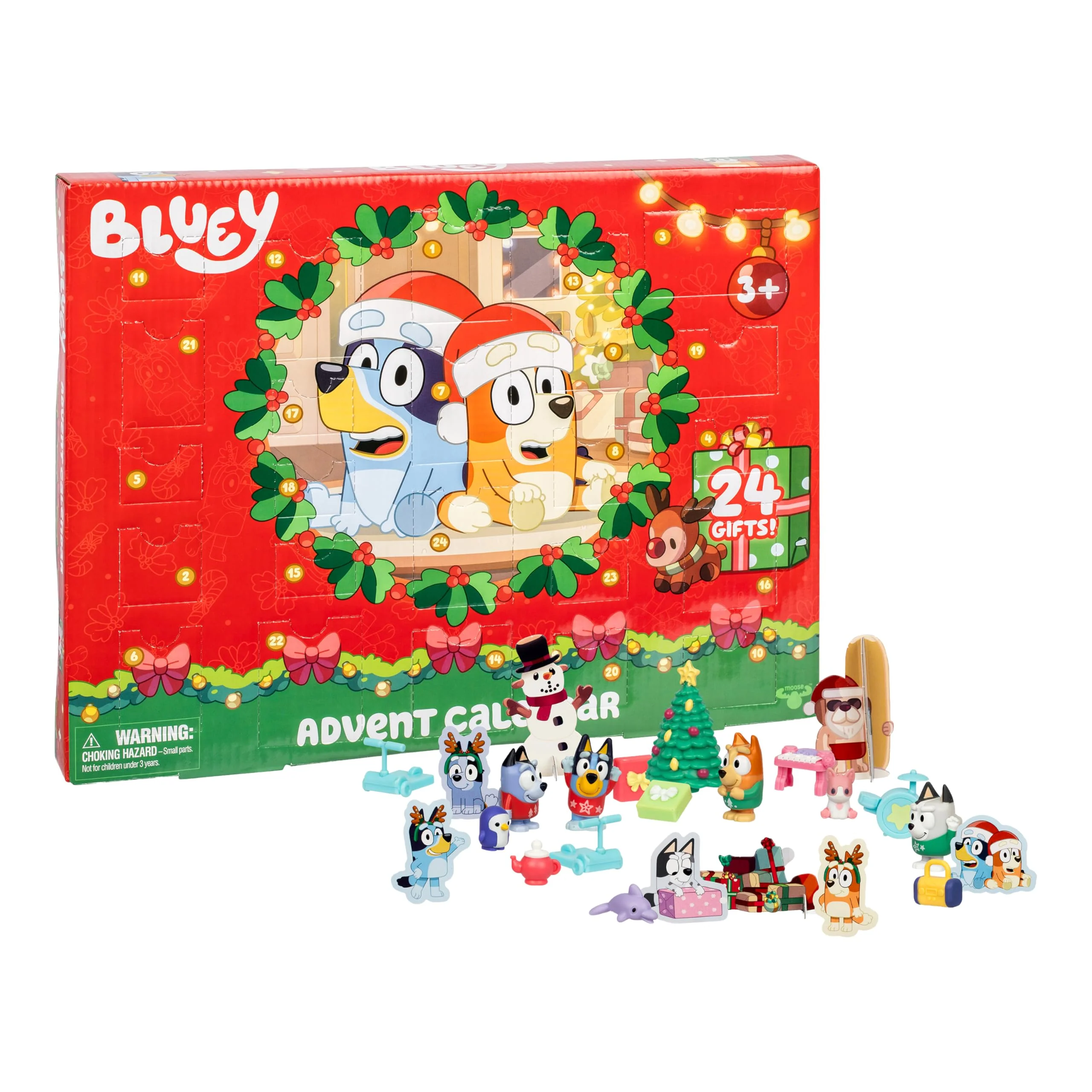 Moose Toys Bluey Mini Figures Christmas Advent Calendar, 24-Day Countdown with 4 Festive Mini Figures, 12 Accessories, Stickers, and Paper Standees - Image 5