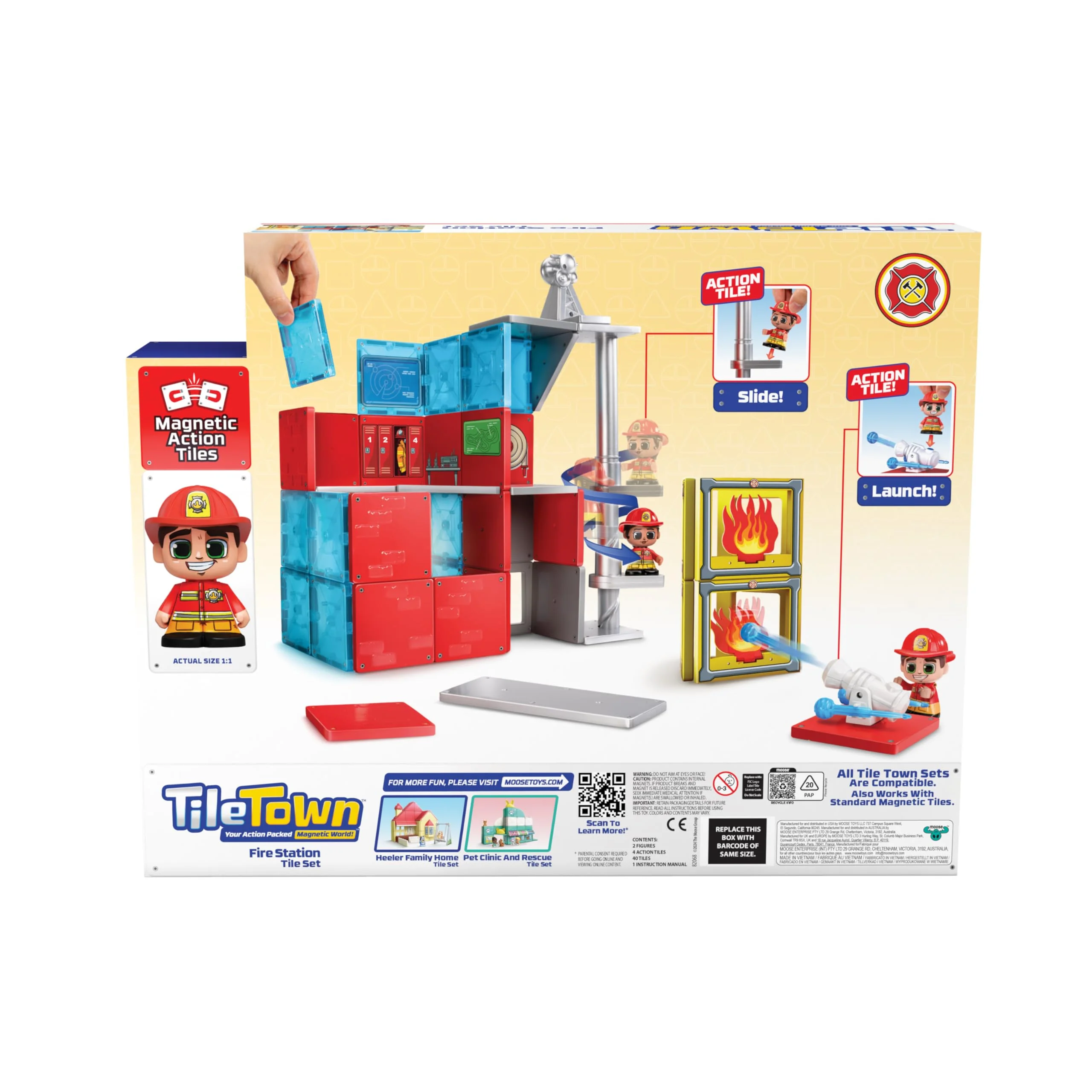 Moose Toys Tile Town Fire House Magnetic Tiles Playset, 46 Pieces, STEM Educational Building Toy with Action Tiles and Firefighter Figures - Image 5