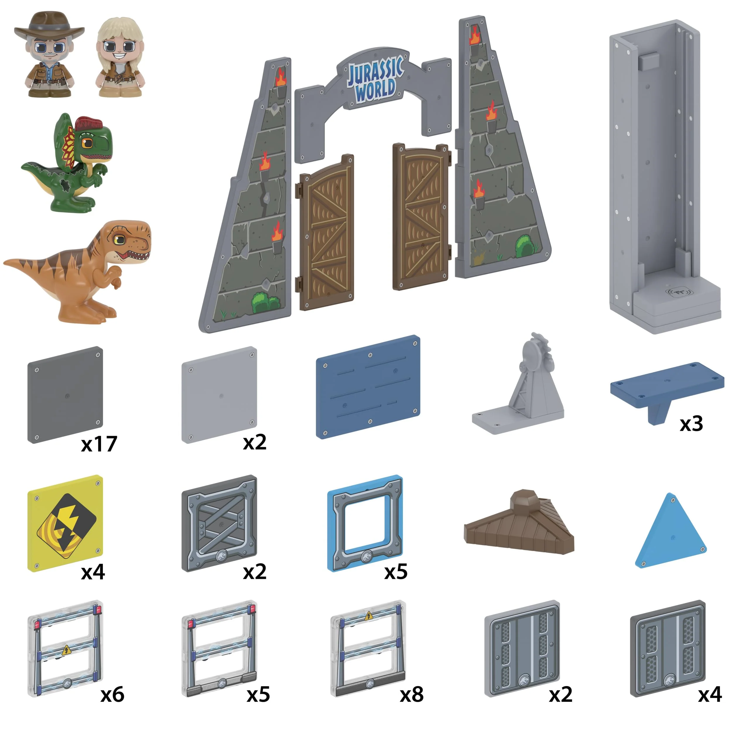 Moose Toys Tile Town Jurassic World Dino Escape Magnetic Tiles Playset, 78 Tiles, 2 Action Tiles, 6 Figures, Multicolor, 82073 - Image 6