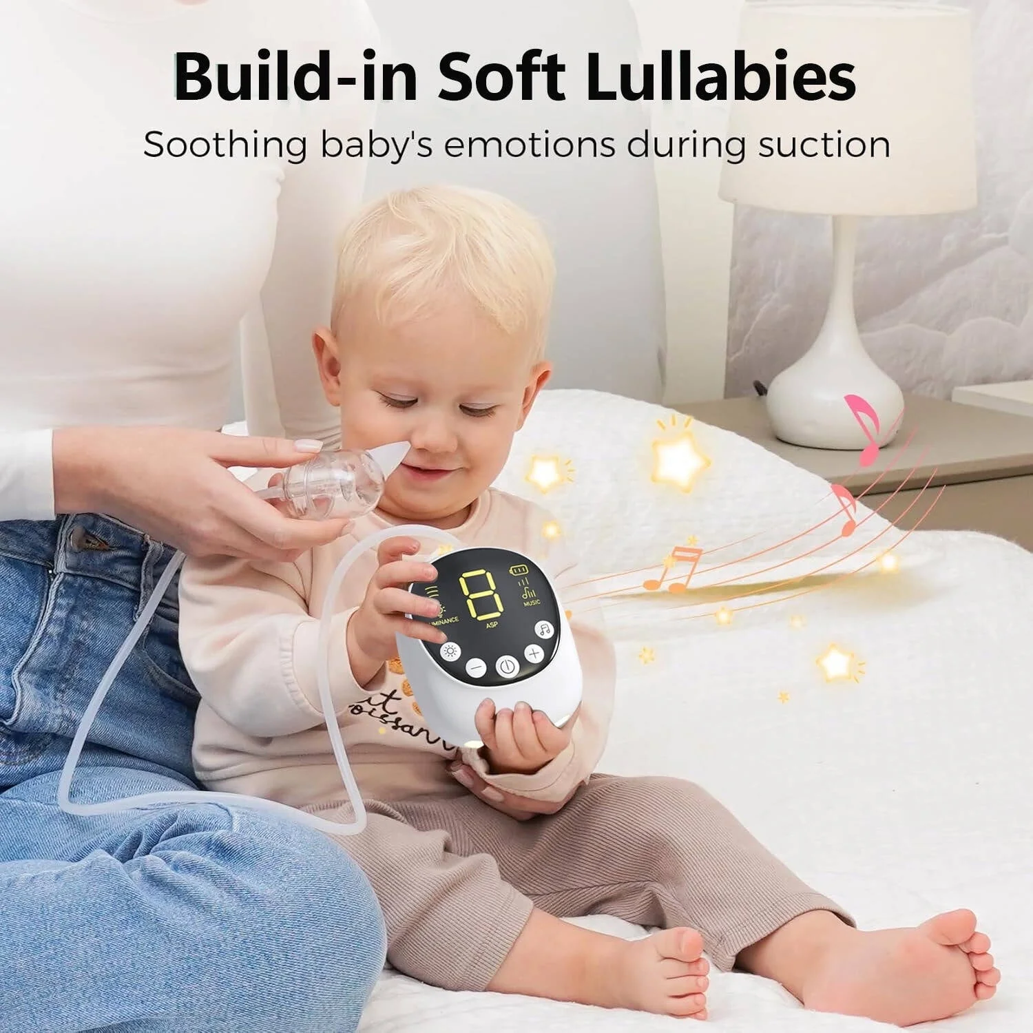 Morfone Nasal Aspirator for Baby, Hospital-Grade Electric Nose Cleaner with 9 Adjustable Suction Levels, Rechargeable, Includes 2 BPA-Free Silicone Tips, Night Light and Nursery Rhymes, 02XBQNUSH - Image 4