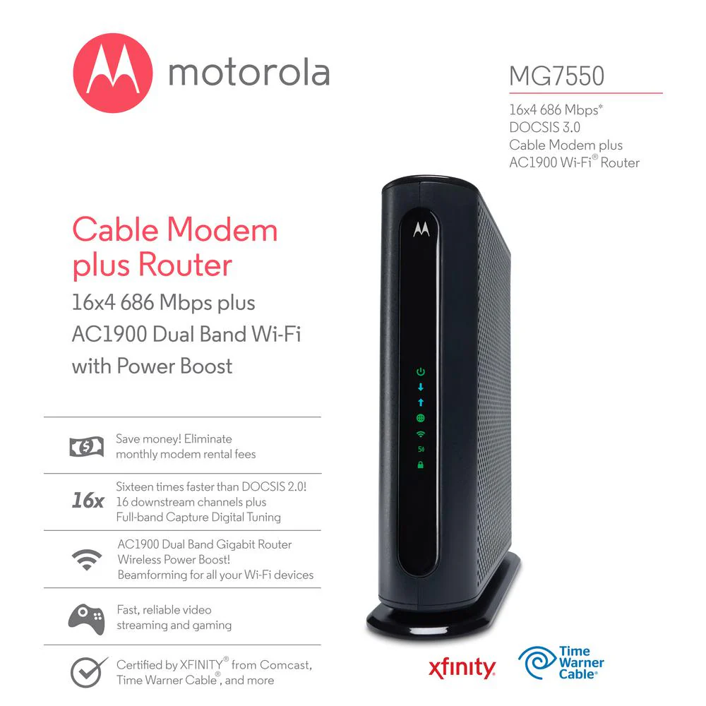 Motorola MG755010 16x4 Cable Modem Plus AC1900 Dual Band Wi-Fi with Power Boost - Image 4