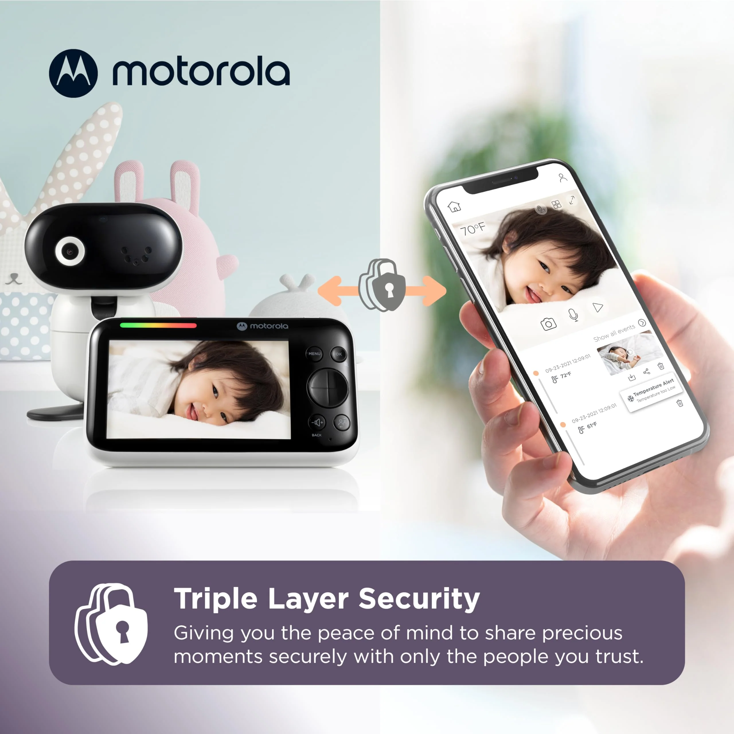 Motorola Nursery PIP1610-2 HD Connect Video Baby Monitor, Dual 5.0" HD Cameras with Remote Pan-Tilt-Zoom, Split-Screen, Two-Way Audio, Night Vision, Room Temperature Sensor, White - Image 6