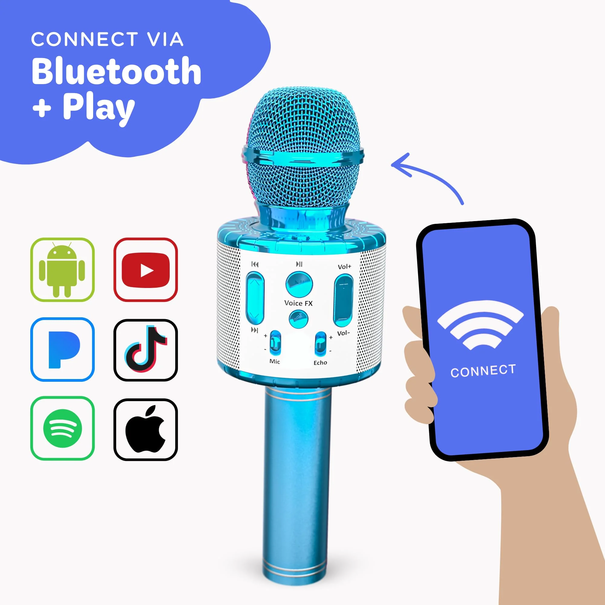 Move2Play Kids Karaoke Microphone, Bluetooth, 15 Pre-Loaded Nursery Rhymes, Four Voice Effects, Rechargeable Battery, Portable, Ages 2+ - Image 3