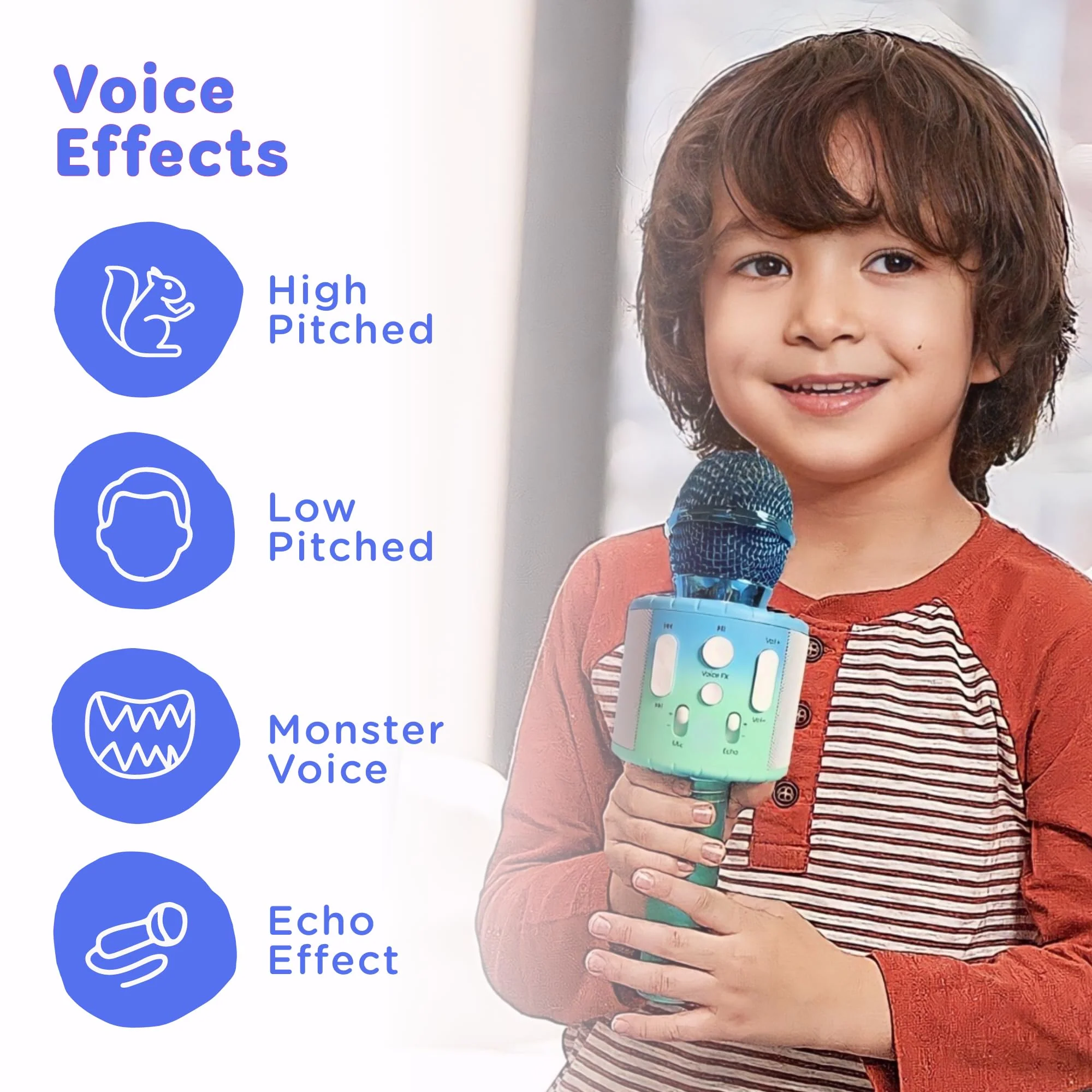 Move2Play Kids Karaoke Microphone, Bluetooth, 15 Pre-Loaded Nursery Rhymes, Four Voice Effects, Rechargeable Battery, Portable, Ages 2+ - Image 4