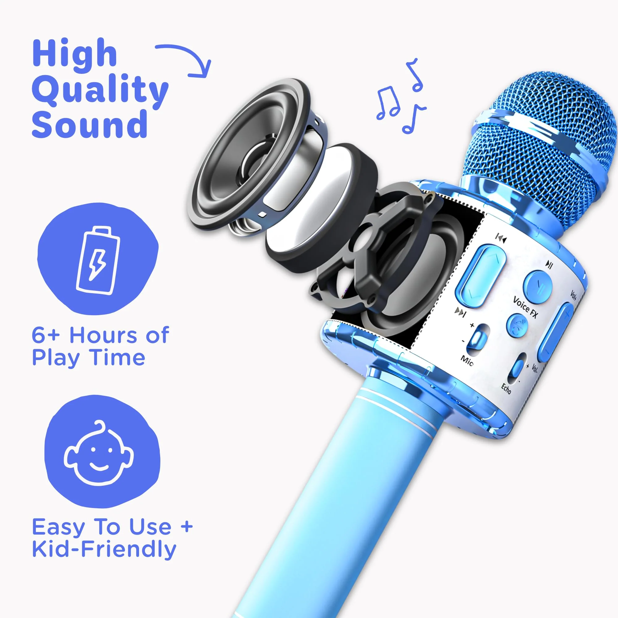 Move2Play Kids Karaoke Microphone, Bluetooth, 15 Pre-Loaded Nursery Rhymes, Four Voice Effects, Rechargeable Battery, Portable, Ages 2+ - Image 5