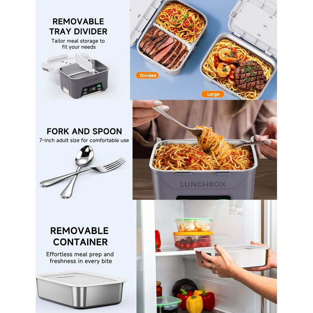MPOW Cordless Electric Heated Lunch Box with 20,000mAh Battery, Automatic Scheduled Heating, 5.5 Cups Capacity, Removable Tray Divider, Leakproof Silicone Seal, Dishwasher Safe, Dark Blue, HM899 - Image 6