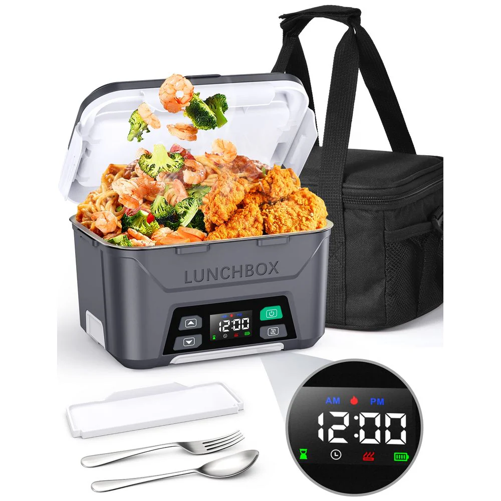 mpow hm899 Cordless Electric Lunch Box Heated Lunch Box Battery Powered with Automatic Scheduled Heating 5.5 Cups Capacity with Removable Tray Divider Dishwasher Safe for Hot Meals Anywhere