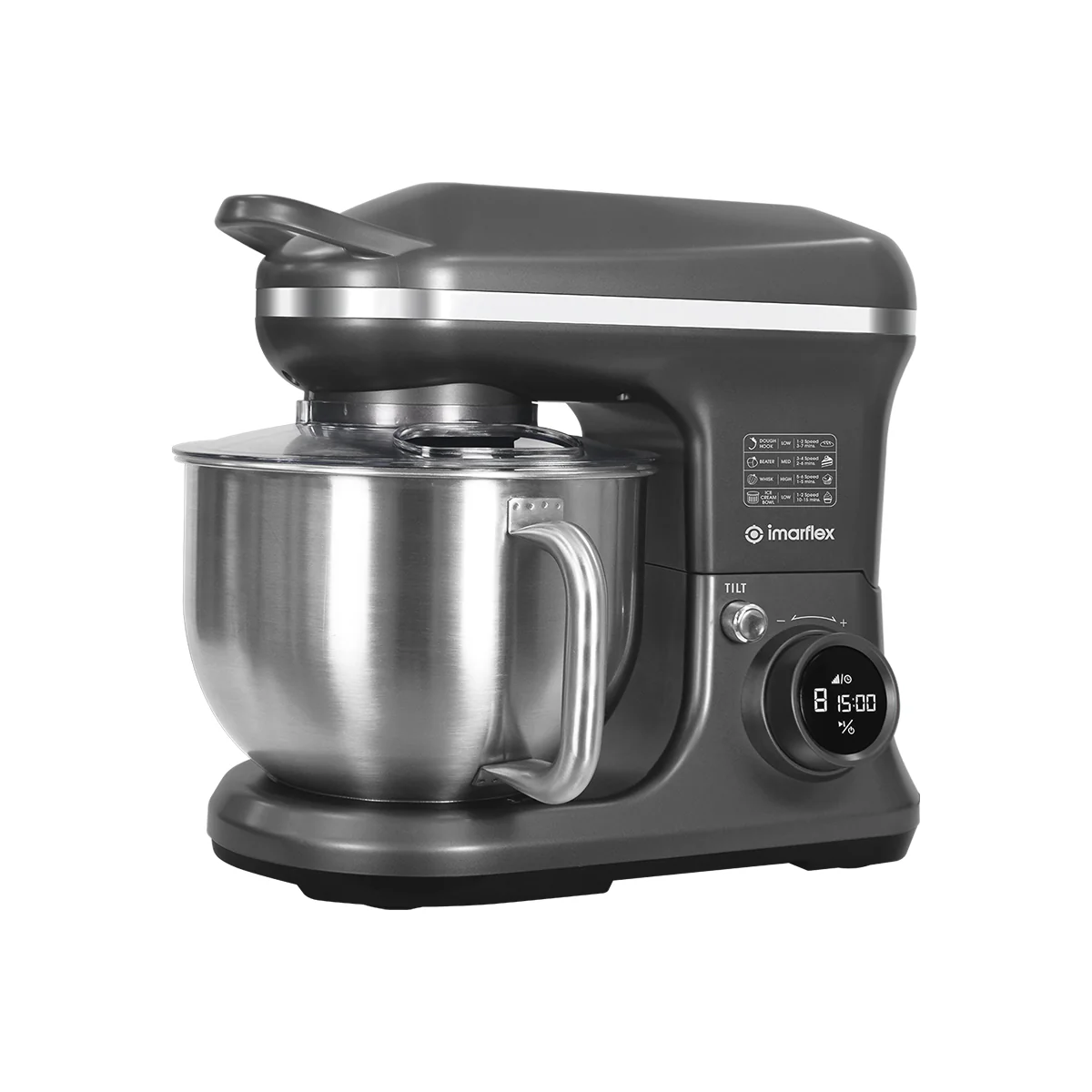 Mr IRONSTONE Electric Stand Mixer, 10-Speed, 300W Motor, 5.2L Stainless Steel Bowl, Tilt-Head Design with Dough Hook, Beater, Whisk, Dark Gray - Image 2