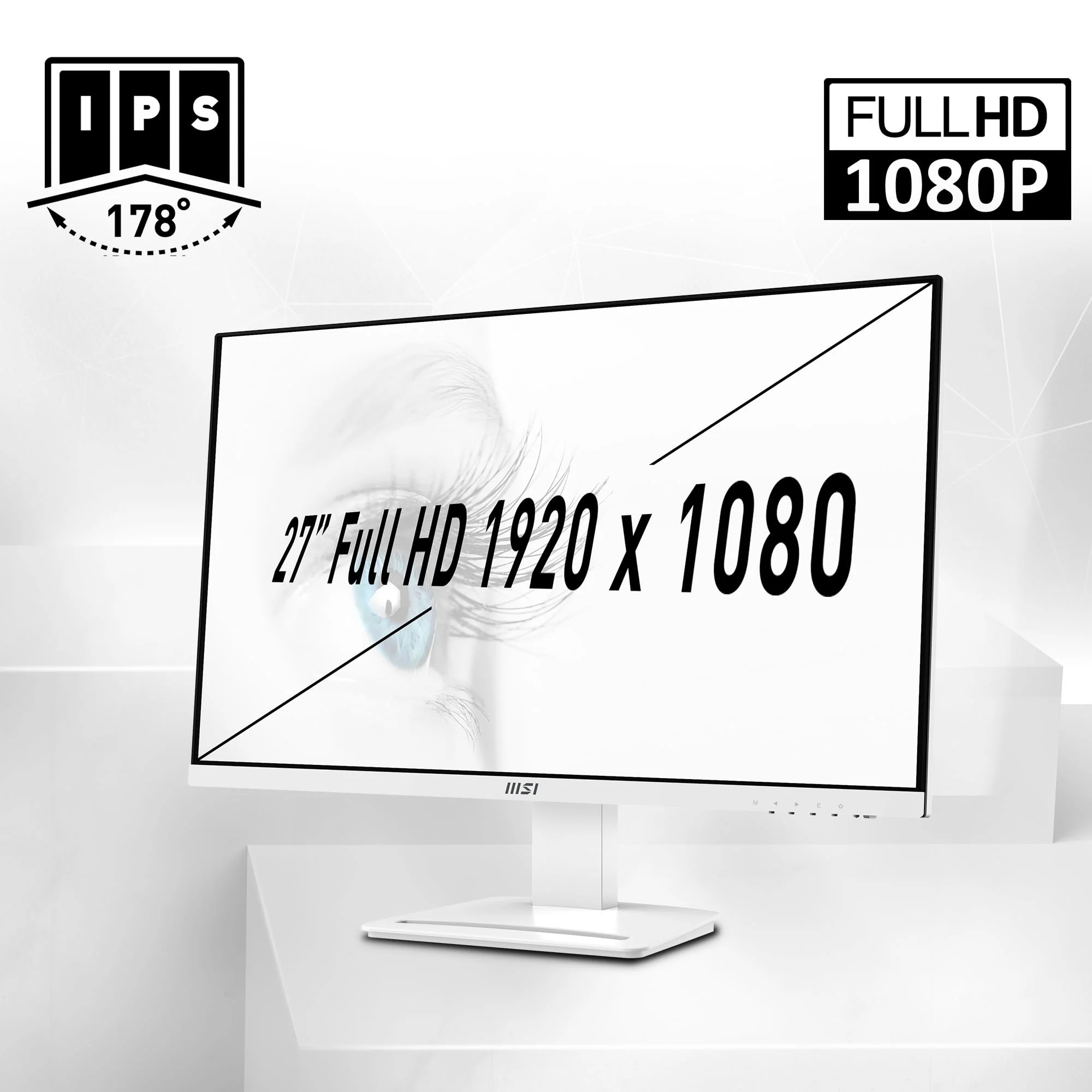 MSI Pro MP273AW 27in IPS LCD Computer Monitor, FHD 1920x1080, 100Hz Refresh Rate, 4ms Response Time, TV Certified Eyesight Protection, FreeSync, HDMI & DisplayPort, Matte White - Image 2