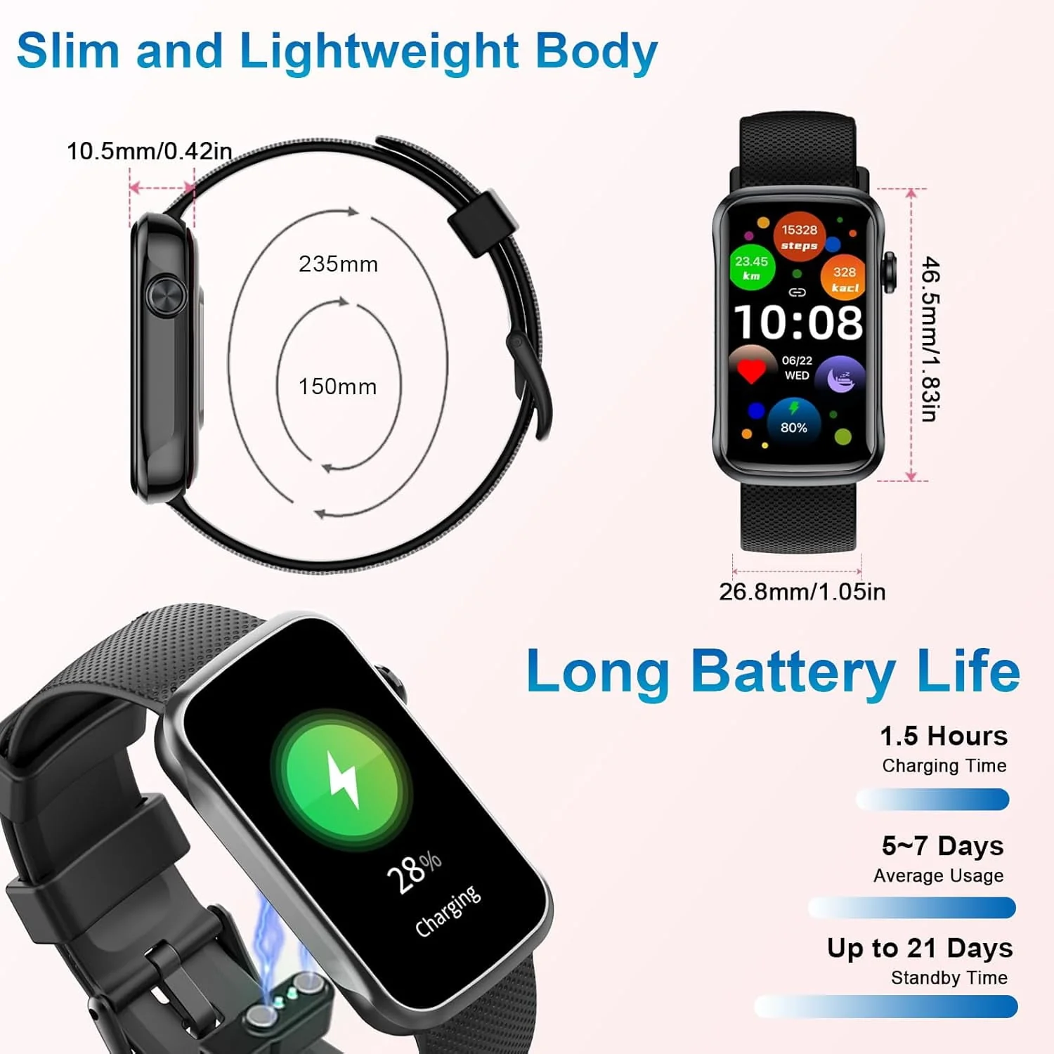 MUGO T31 SSmart Watch for Men Women, 1.47" Fitness Activity Tracker with 24 Sport Modes, Step Tracker, Pedometer - Image 3