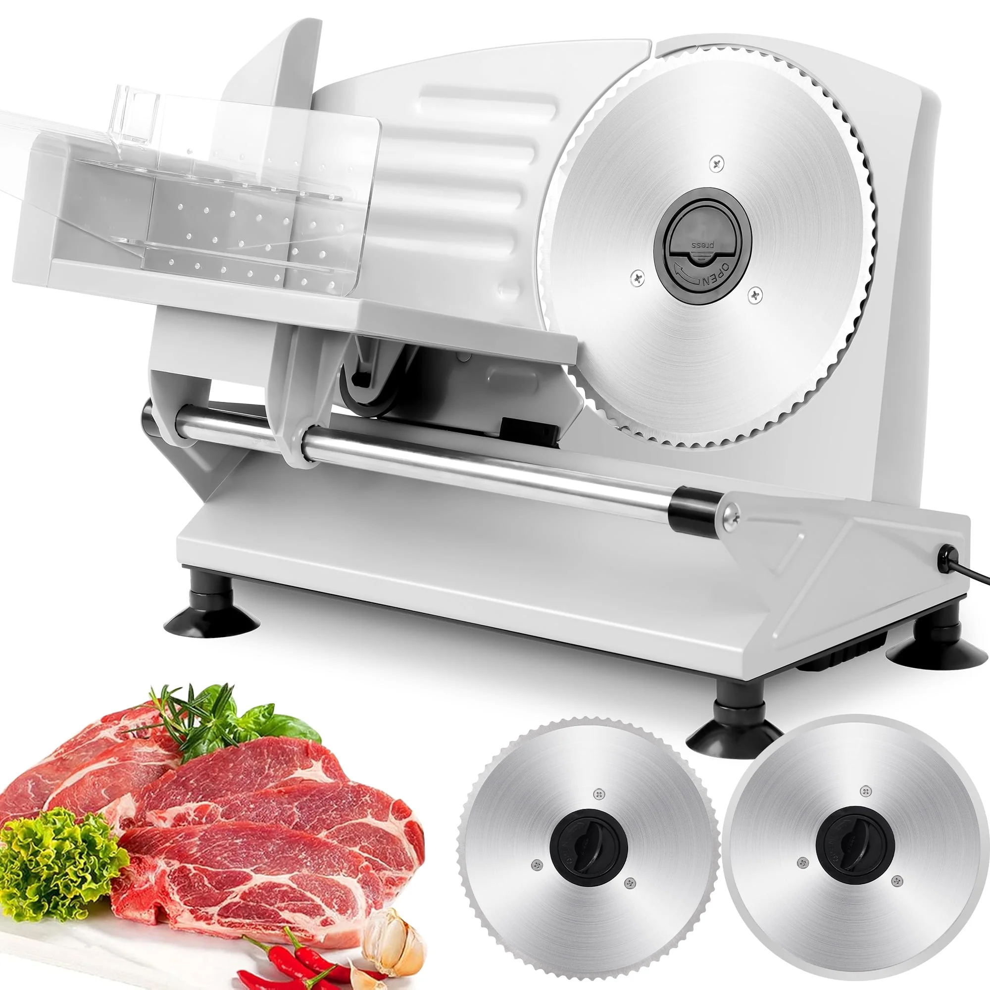 MULISOFT Electric Meat Slicer with Dual 7-Inch Removable Stainless Steel Blades, Adjustable Thickness up to 0.6 in, Child Lock Protection, Aluminum Housing, Silver