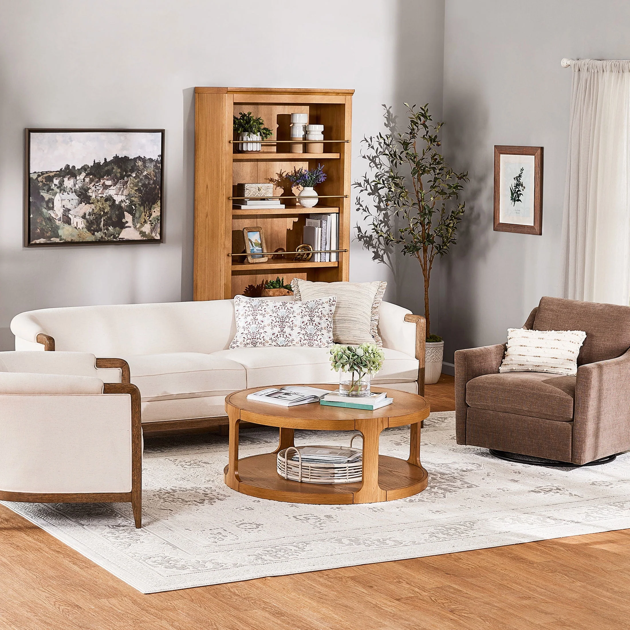 My Texas House Campbell Wood Accent Chair, Cream Polyester Fabric, Solid Wood Frame, Peg-Style Legs - Image 6