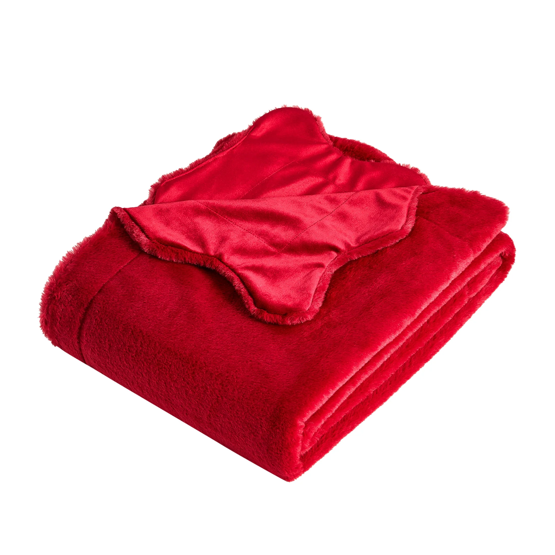 My Texas House Faux Fur Scallop Throw, Reversible Plush Rabbit Fur and Dutch Velvet, Red, 50 x 60 in - Image 2
