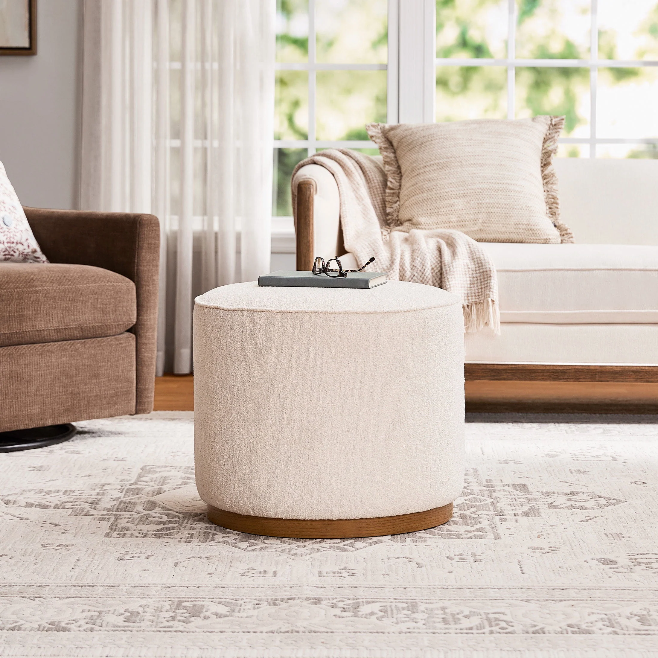 My Texas House MT4533796479001 Emerson Ottoman, Warm Brown Wooden Base, 22-Inch Width - Image 7
