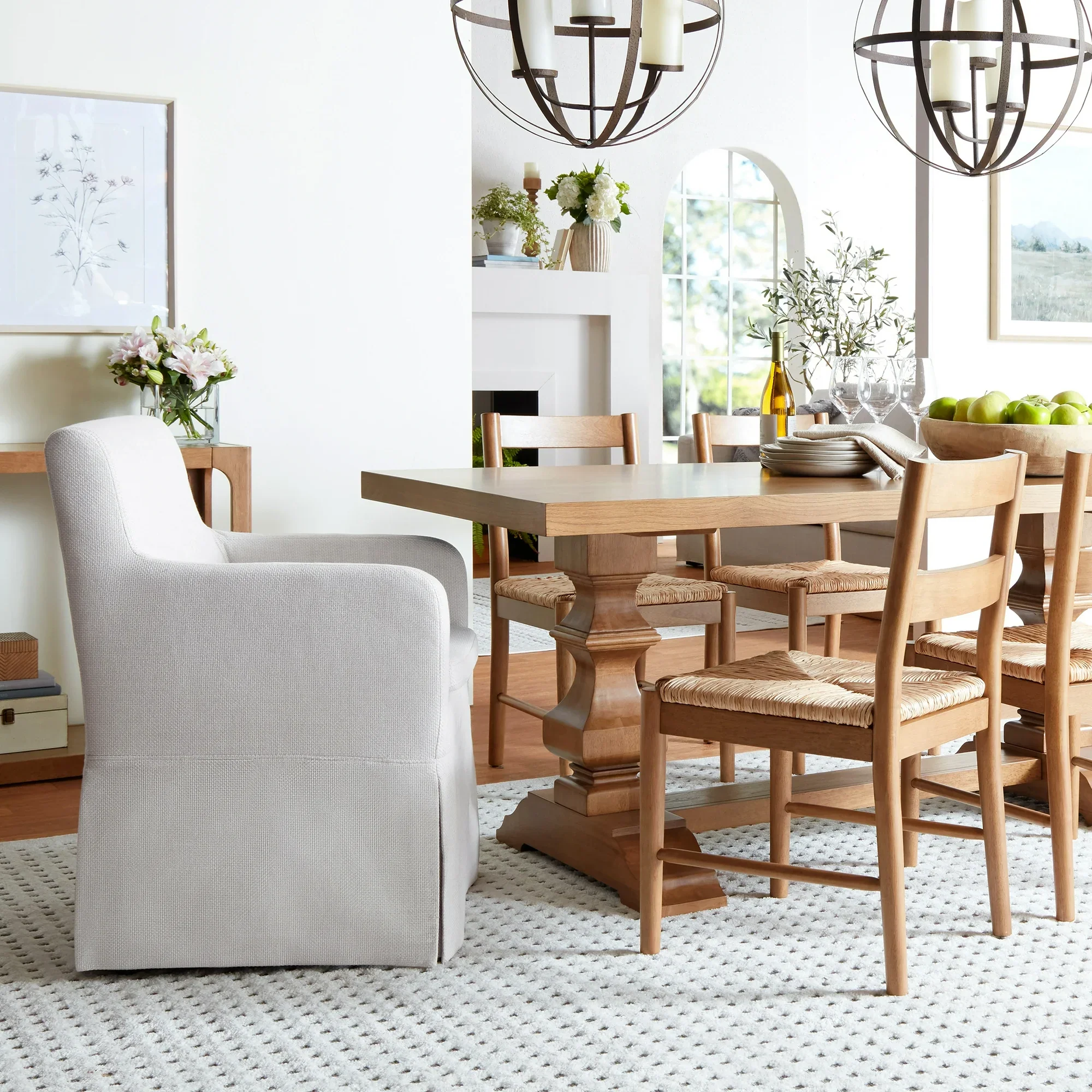 My Texas House MT6425004710007 Wren Slipcover Dining Chair with Rolling Caster Wheels, Cream Linen Fabric - Image 4
