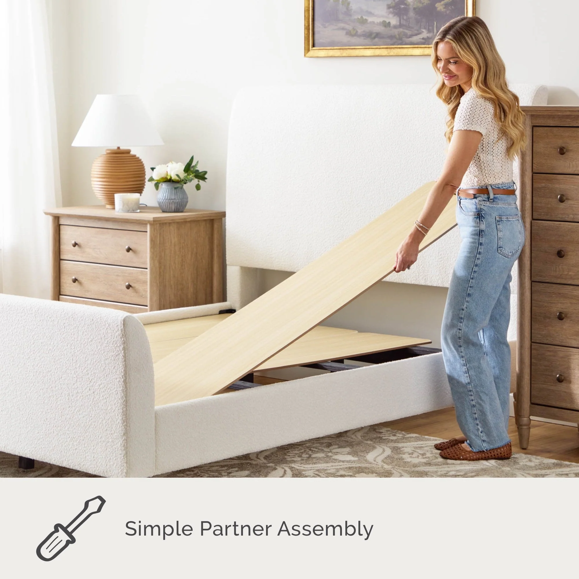 My Texas House MTH12UBKKCR Flynn Boucle Platform Bed, King, Cream - Image 3
