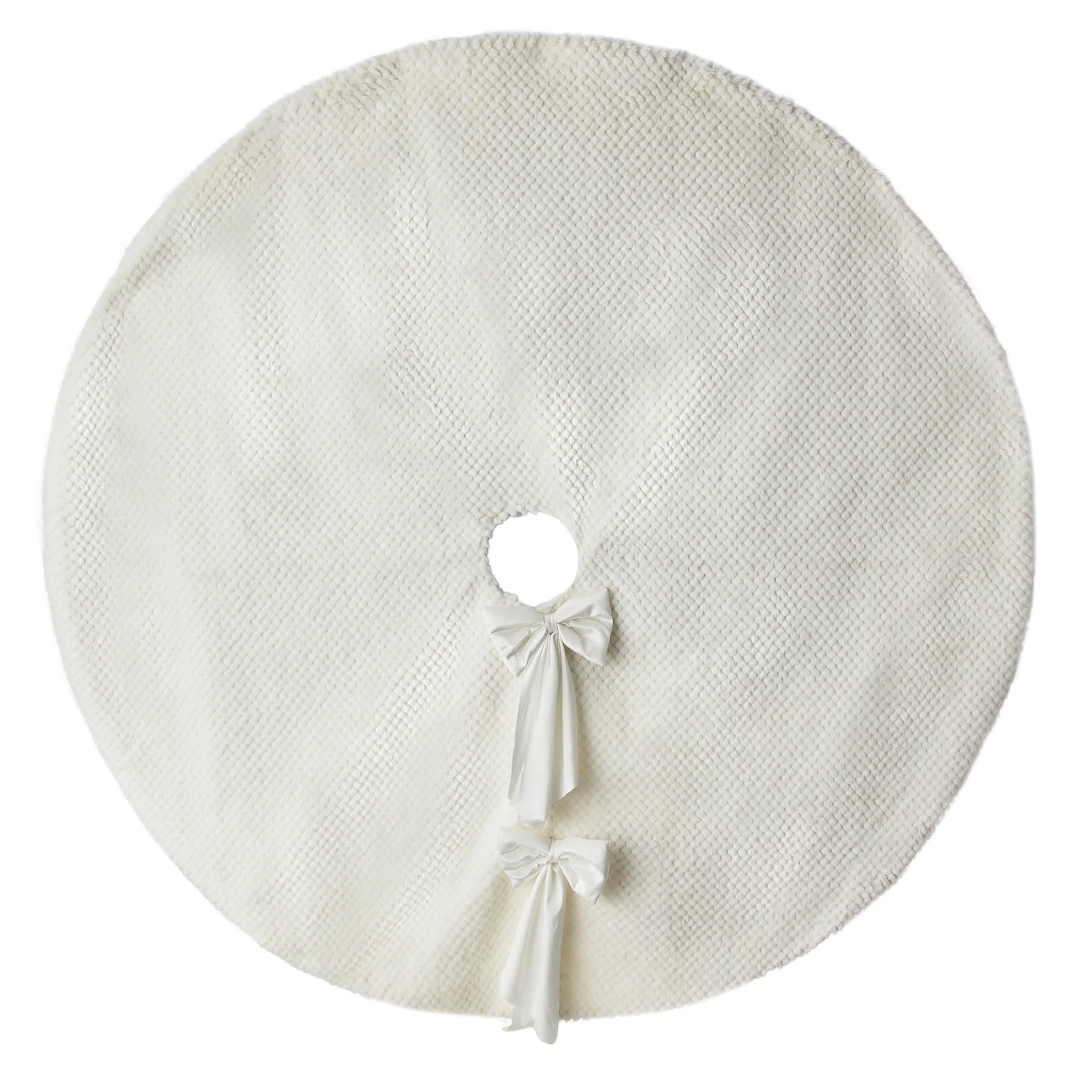 My Texas House White Fur Christmas Tree Skirt, 56 in, Soft Polyester, Solid White Glitter Design