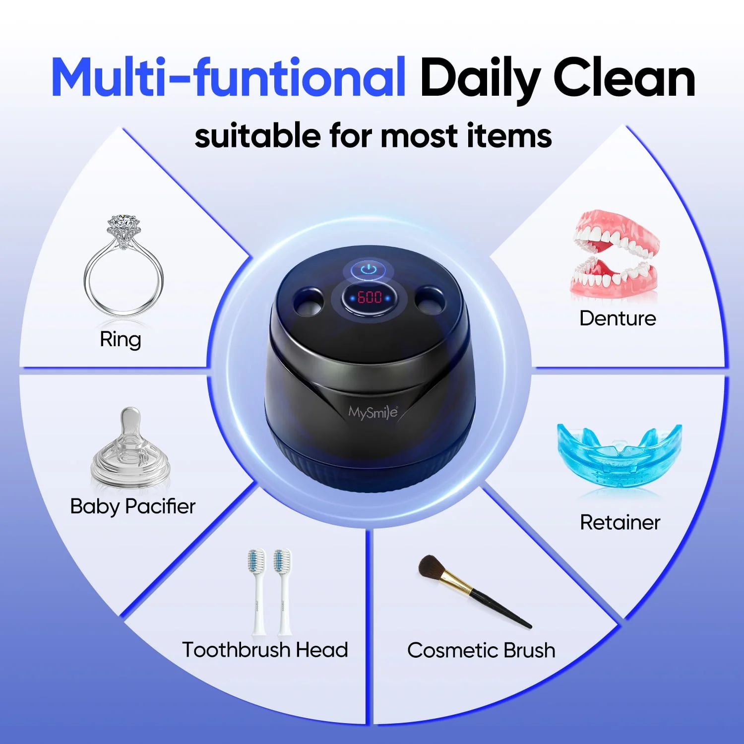 MySmile Ultrasonic Retainer Cleaner with 45kHz Frequency, UVC Sterilizer, 200ml Capacity, Two Cleaning Modes - Image 6