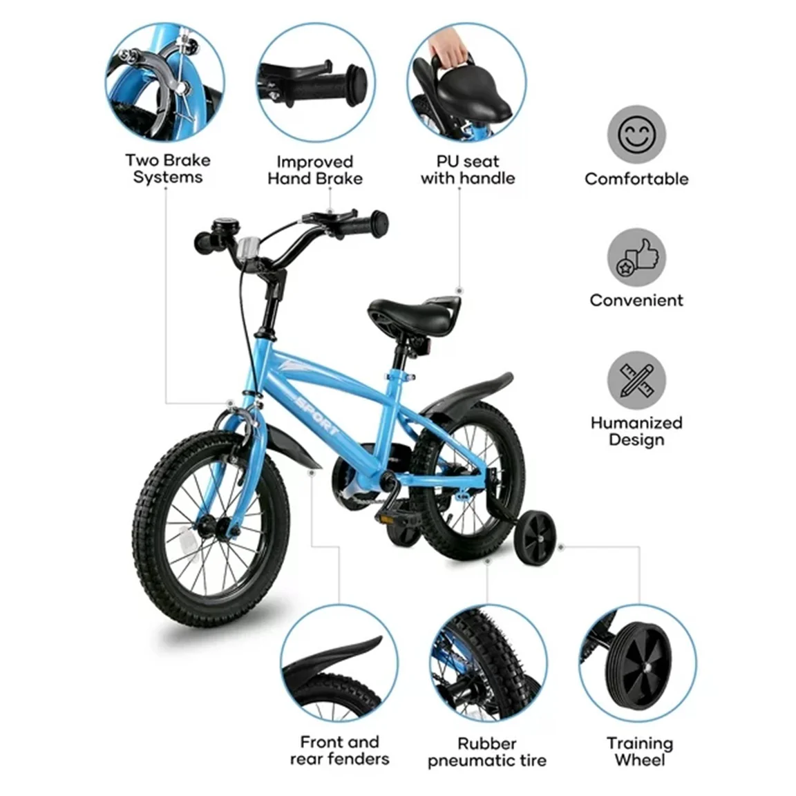 Naipo 14" Kid's Unisex Bike For Age 3-10 Years Old, Blue - Image 2