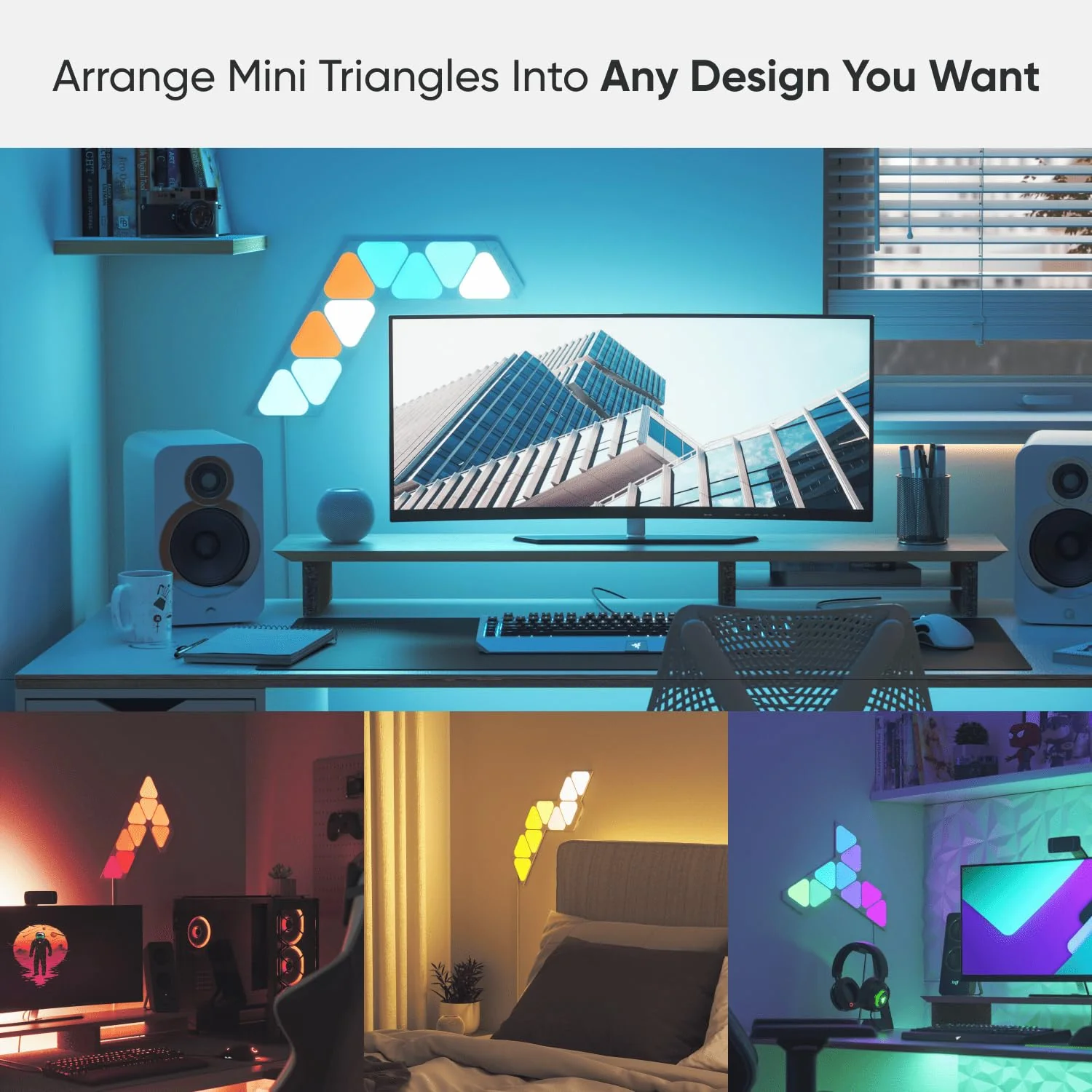 Nanoleaf Shapes Mini Triangles Smarter Kit, 9 Multicolor Smart LED Wall Light Panels, NL48-0003TW-9PK - Image 2