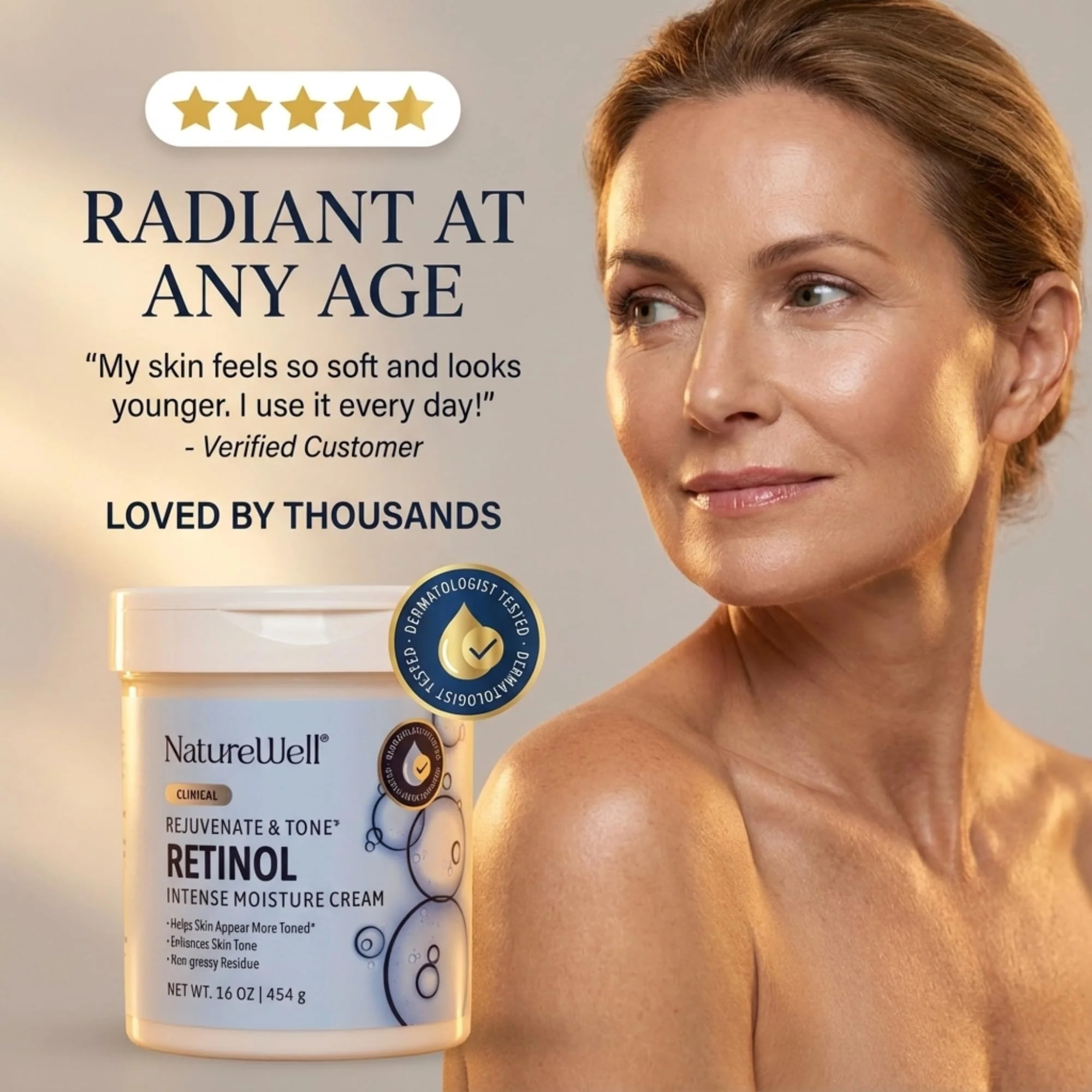 NatureWell Clinical Retinol Advanced Moisture Cream, Hydrating Anti-Aging Skin Care for Face, Body, Hands, Floral Scent, 16 oz, NTW-10680 - Image 6