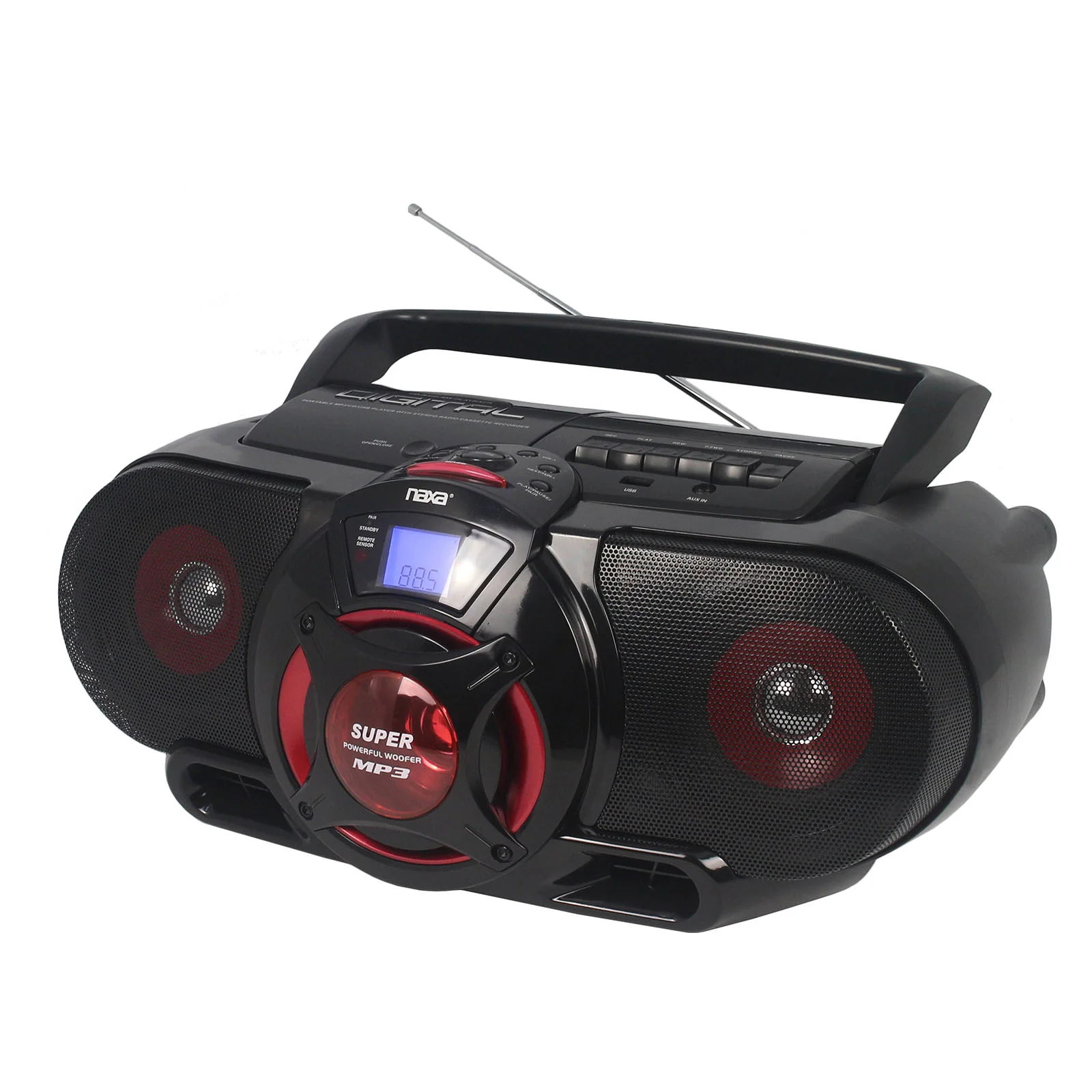 NAXA Electronics NPB-273 Portable Bluetooth, MP3/CD AM/FM Stereo Radio Cassette Player/Recorder with Subwoofer and USB Input Boombox - Image 3