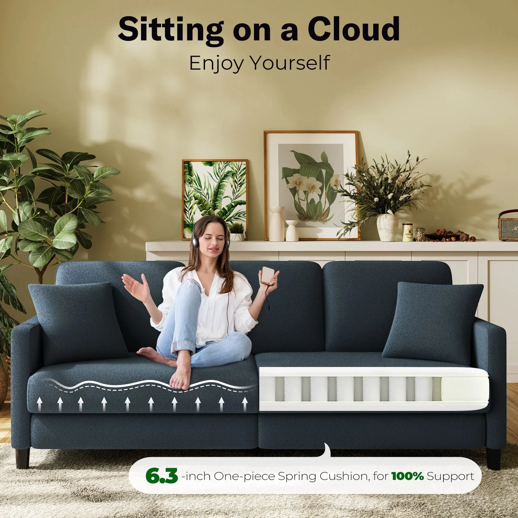 Neche GESC006 83" Sofa Couch for Living Room, Blue - Image 2