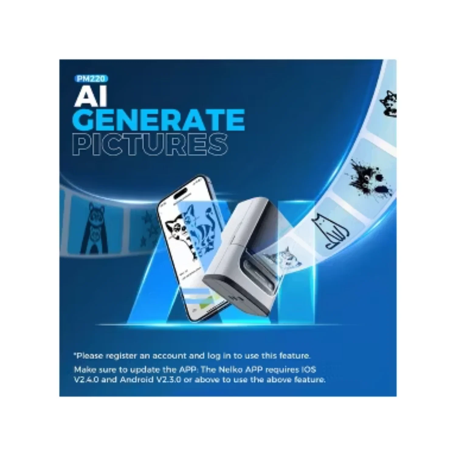 NELKO PM220 2" Portable Bluetooth Label Printer Blue with 50x30mm 100pc Roll and 40x30mm 230pc Roll - Image 3