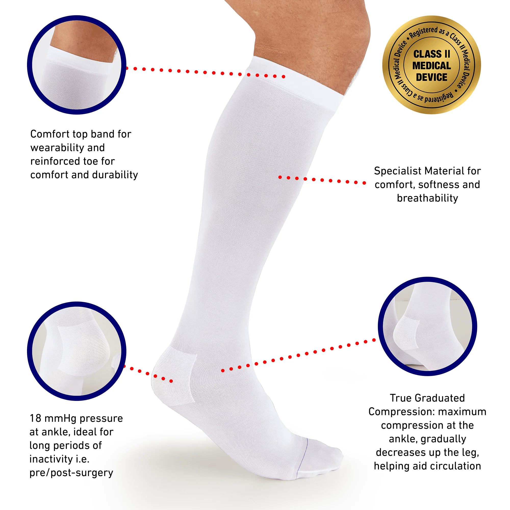 Neo G Post Surgical Knee High Anti-Embolism Stockings (18mmHg) - Large, White - Microfiber Material - Image 3