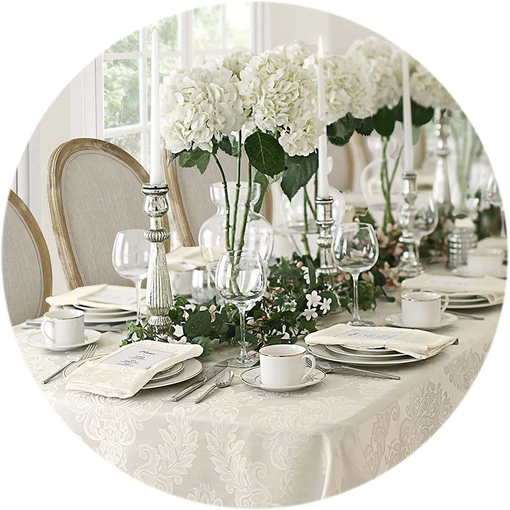 Newbridge Extra Wide Rectangle Tablecloth, Barcelona Damask, No Iron, Soil Resistant, Antique White, 70 x 90 in - Image 3