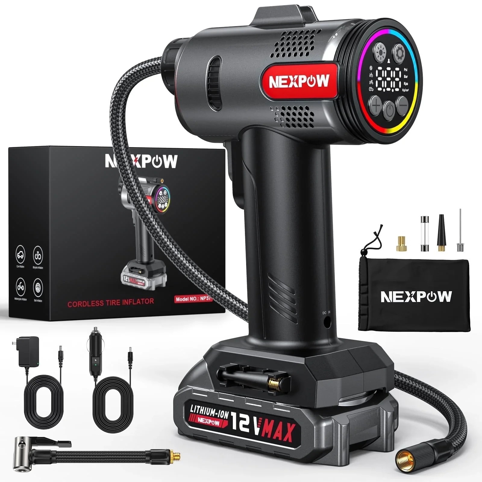 NEXPOW NP37 Tire Inflator Portable Air Compressor, Black - Image 3