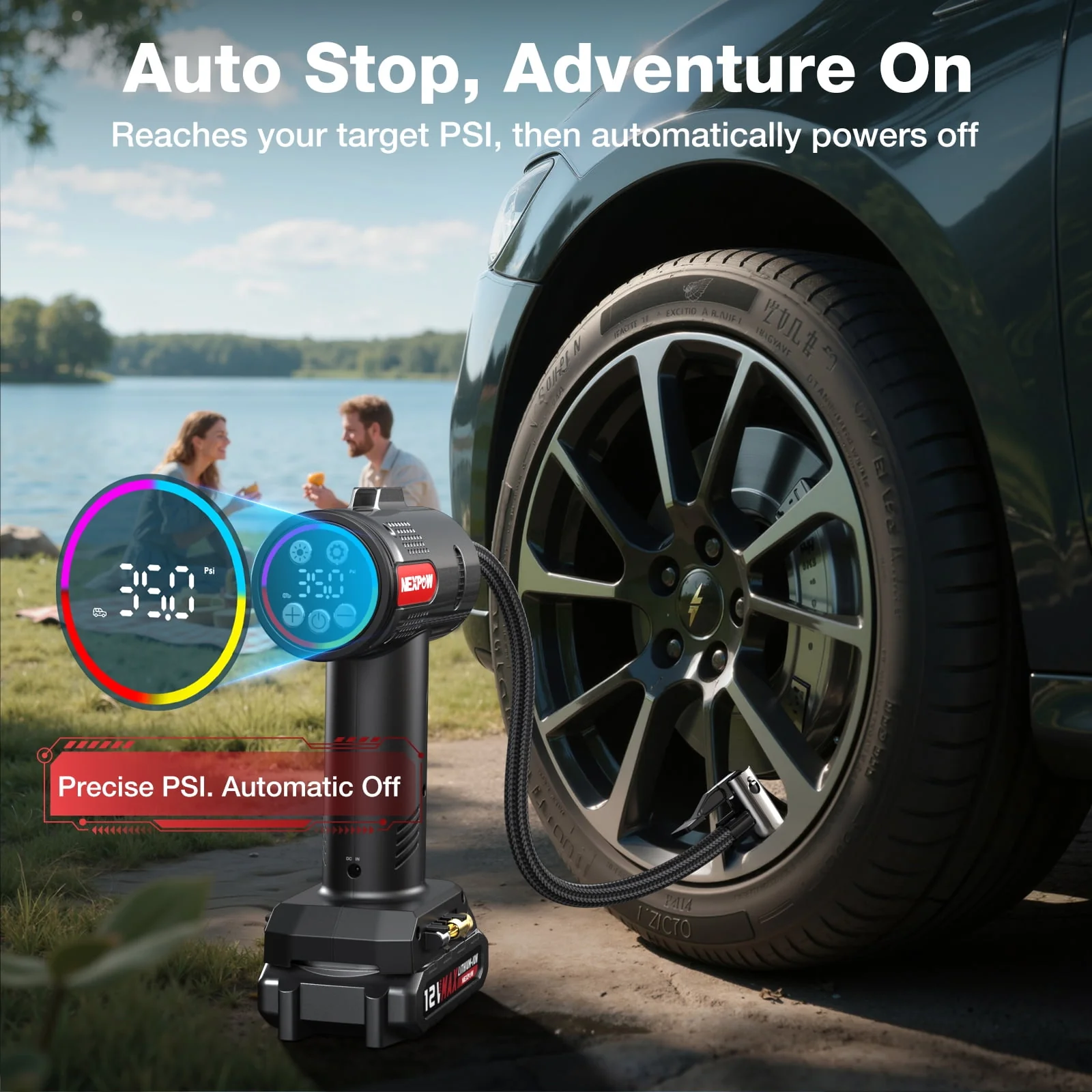 NEXPOW NP37 Tire Inflator Portable Air Compressor, Black - Image 5