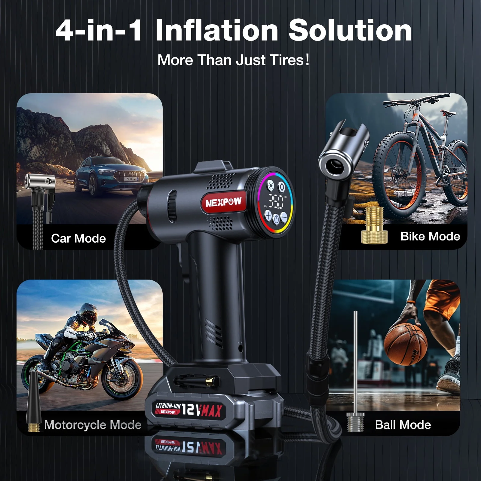 NEXPOW NP37 Tire Inflator Portable Air Compressor, Black - Image 6