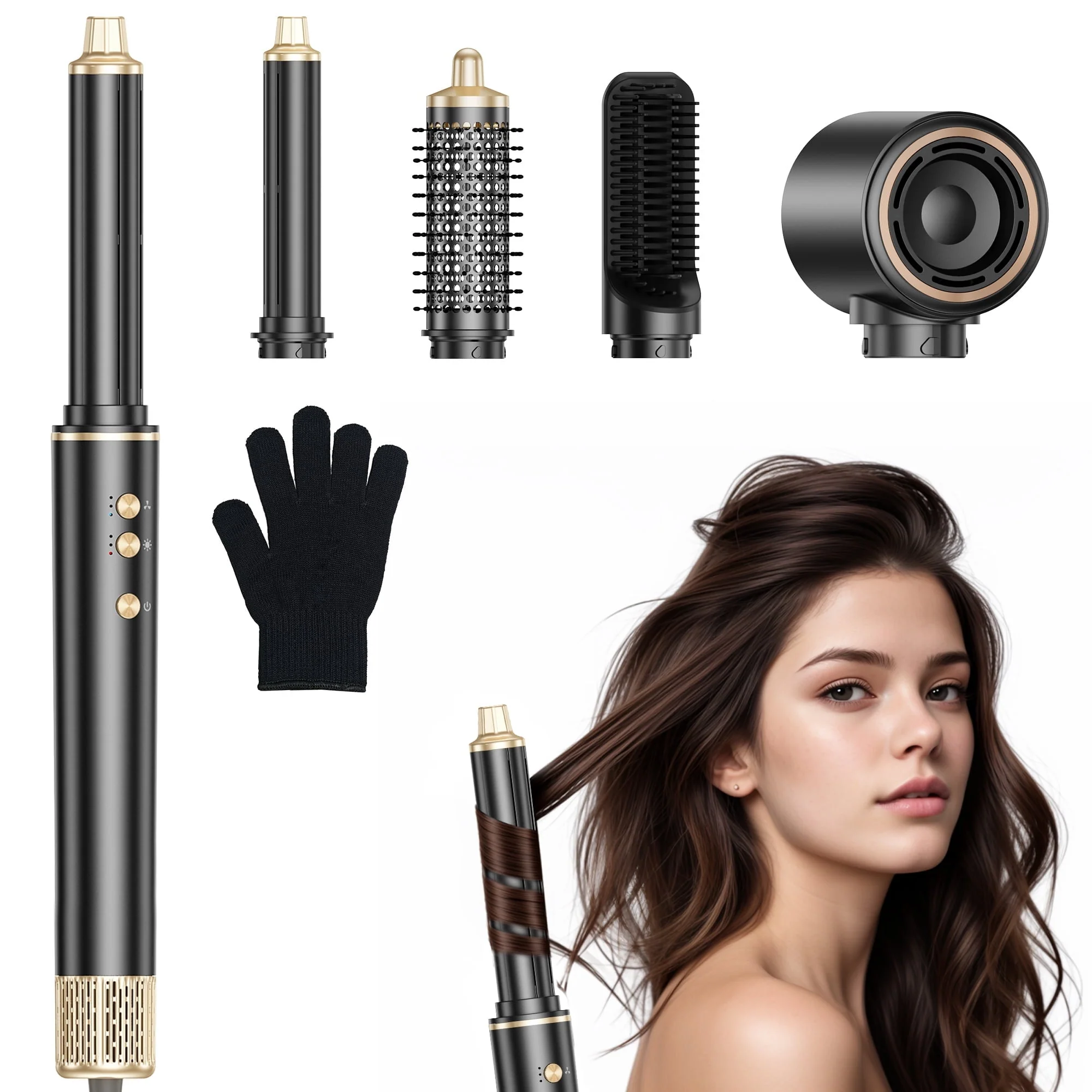 NEXPURE 5 in 1 Hair Styler with 110,000 RPM High-Speed Negative Ionic Hair Dryer, Black