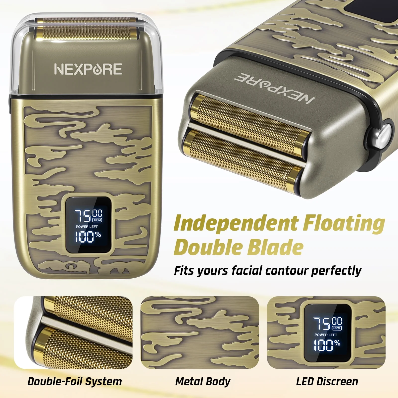 KR-2025 HC802-DTJ-JT/Wal Hair Clippers for Men, Professional Beard Trimmer Kit, Cordless Waterproof with LED Display, Gold - Image 3