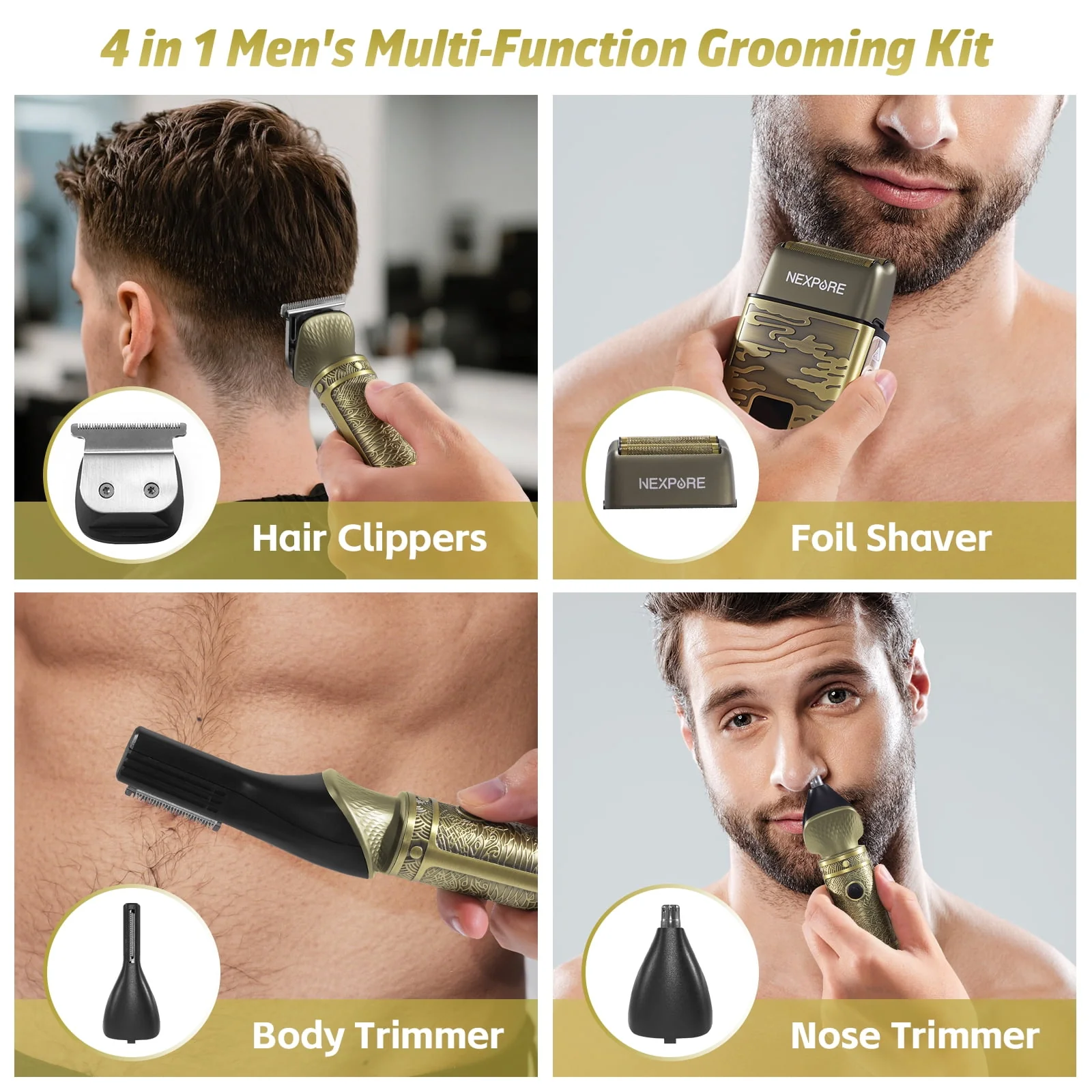 KR-2025 HC802-DTJ-JT/Wal Hair Clippers for Men, Professional Beard Trimmer Kit, Cordless Waterproof with LED Display, Gold - Image 6