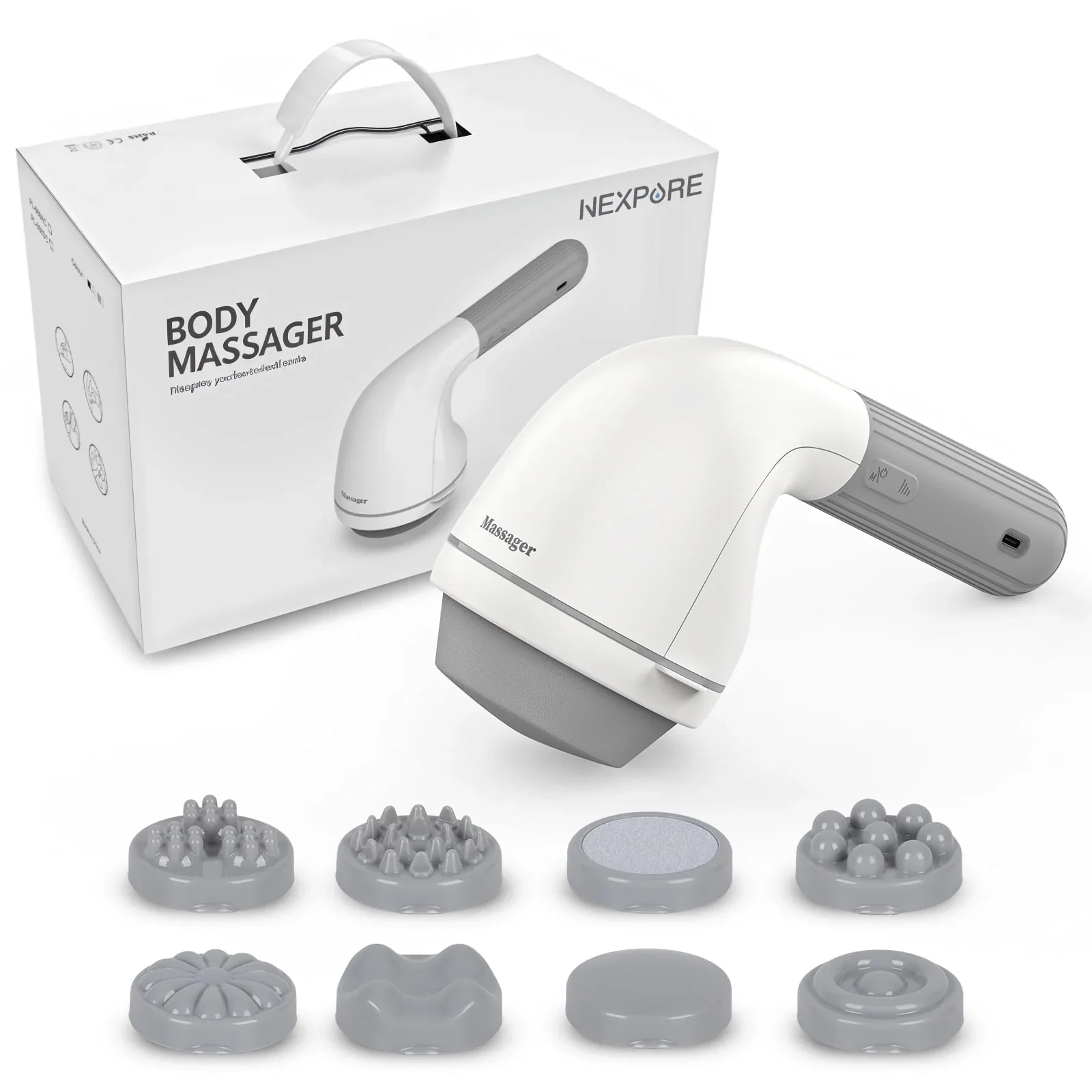 NEXPURE Handheld Neck Back Massager, 8 Massage Heads, 6 Modes for Men & Women, White - Image 2