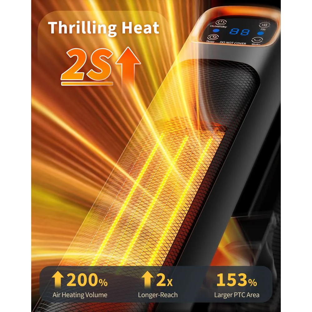 NFTIGB Electric Tower Heater, 1500W PTC Ceramic Fast Heating, 24 in, Black - Image 3
