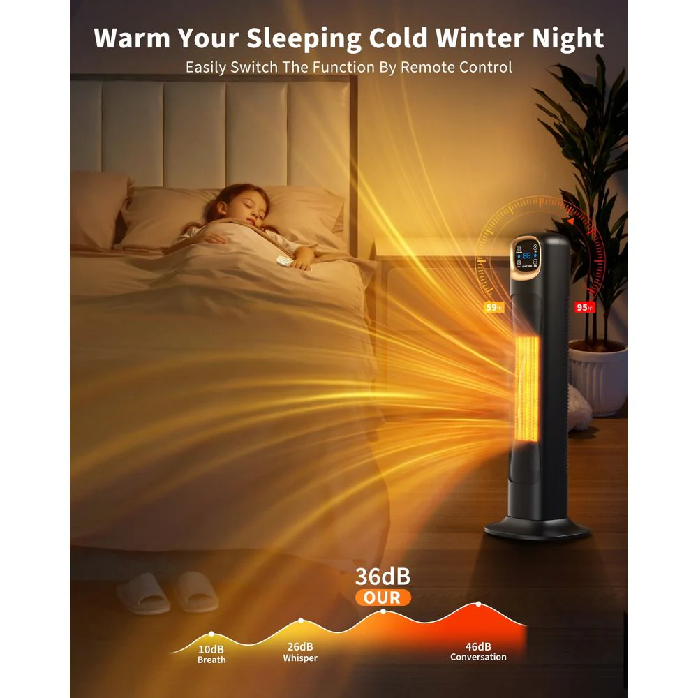 NFTIGB Electric Tower Heater, 1500W PTC Ceramic Fast Heating, 24 in, Black - Image 6
