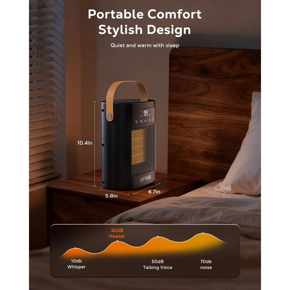 NFTIGB Small Portable Space Heater for Indoor with Remote, Black - Image 2