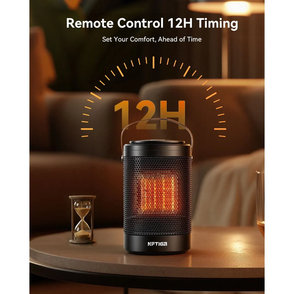 NFTIGB Portable Ceramic Space Heater, 1500W Electric Heater with Remote Control, 3 Heat Settings, Smart Thermostat, Black - Image 2