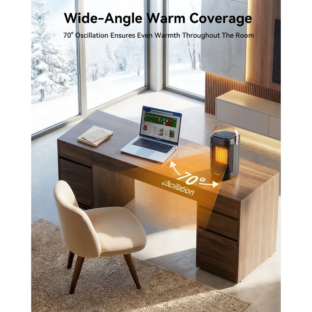 NFTIGB Portable Ceramic Space Heater, 1500W Electric Heater with Remote Control, 3 Heat Settings, Smart Thermostat, Black - Image 3