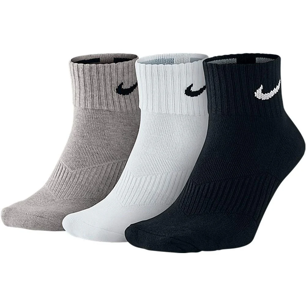 Nike Mens Cushion Quarter Socks, 3-Pack, Grey White Black, Medium, SX4703-901