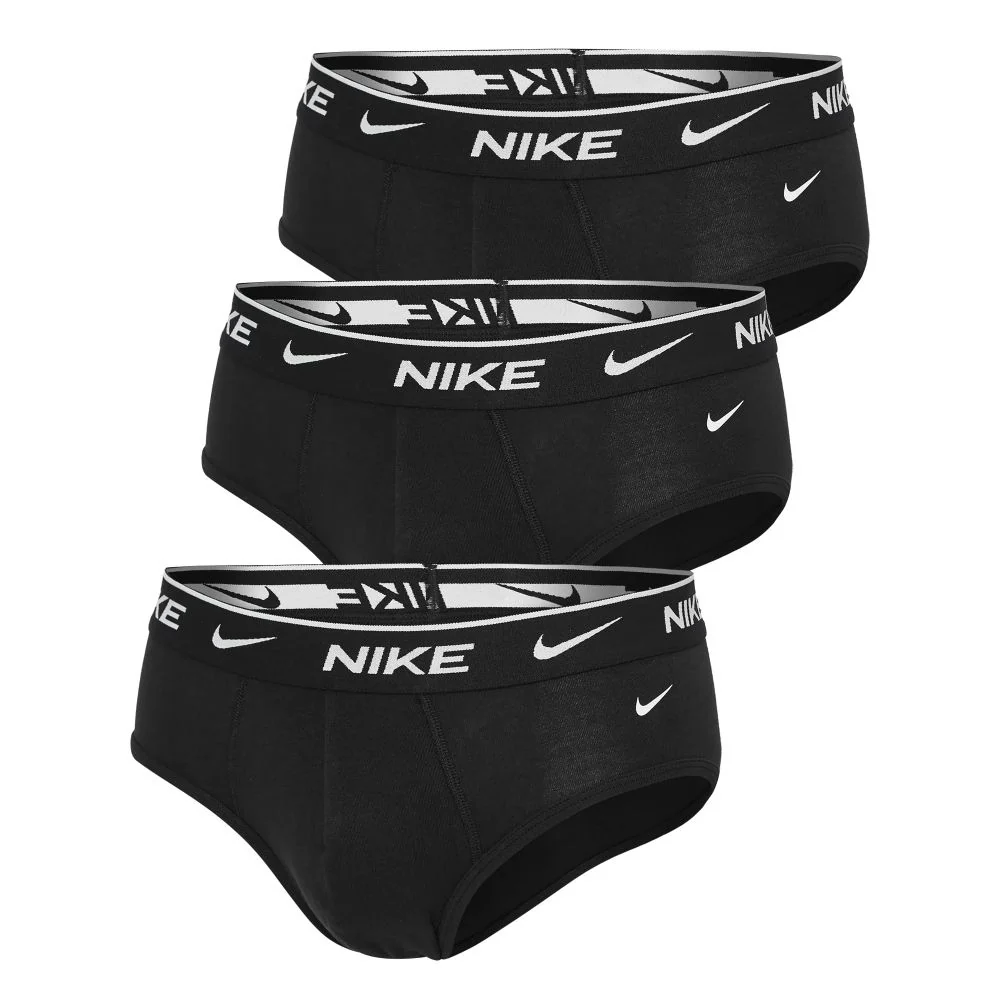Nike Mens Dri-FIT Essential Cotton Stretch Briefs, Moisture-Wicking, Mid-Rise, Black, 3 Pack